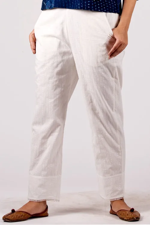 Dharan 'Quilted Straight Pants' White Block Printed Pants