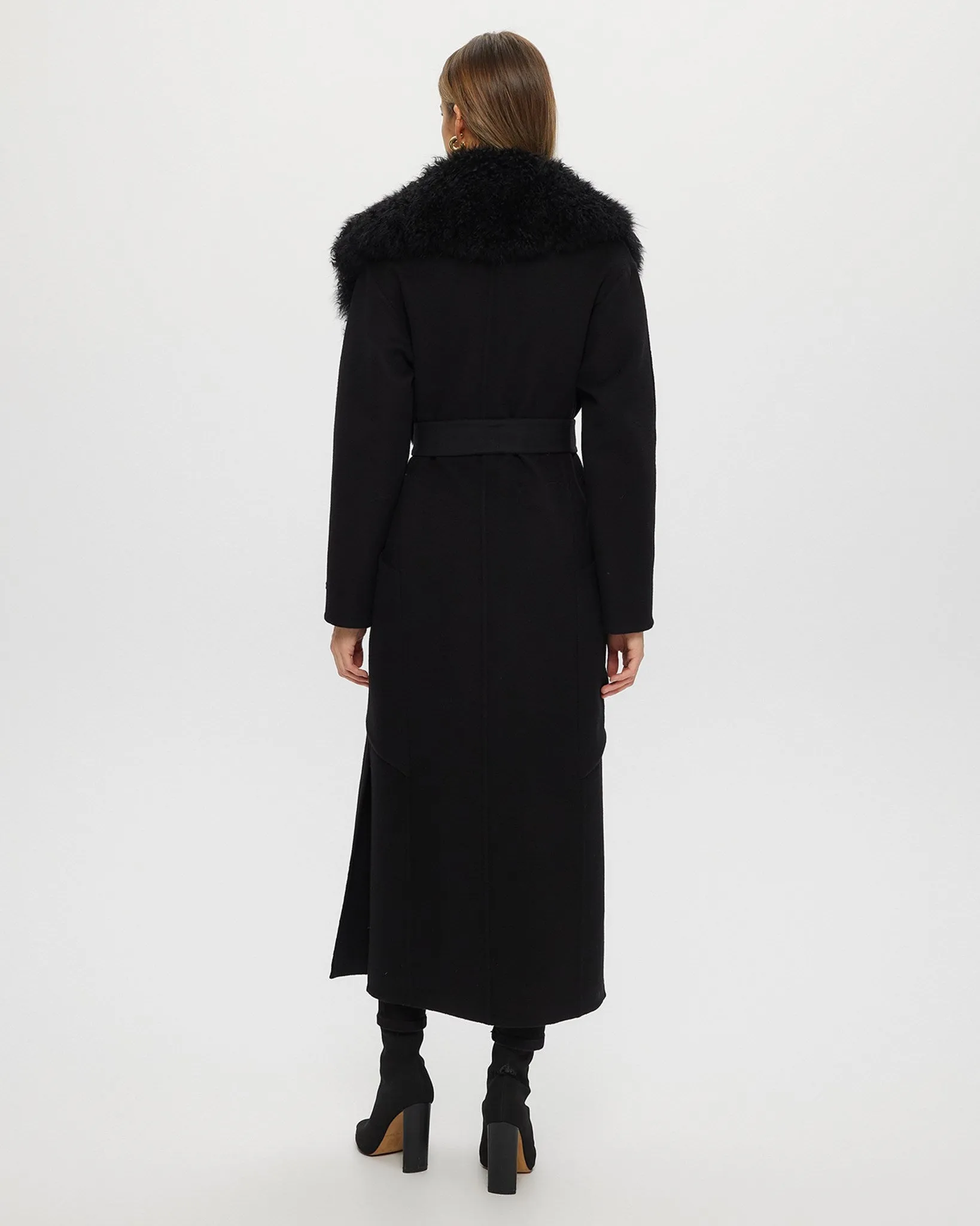 Double Face Loro Piana Cashmere & Wool Coat with Det. Select Cashmere Goat Collar, Belt