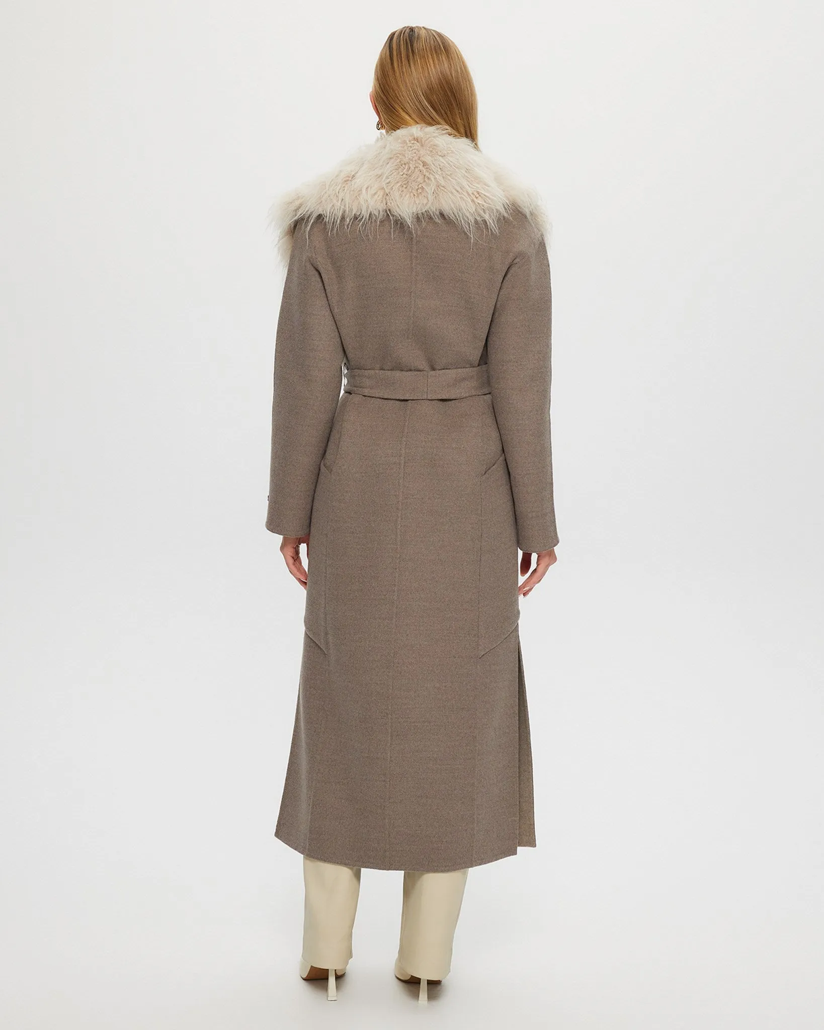 Double Face Loro Piana Cashmere & Wool Coat with Det. Select Cashmere Goat Collar, Belt