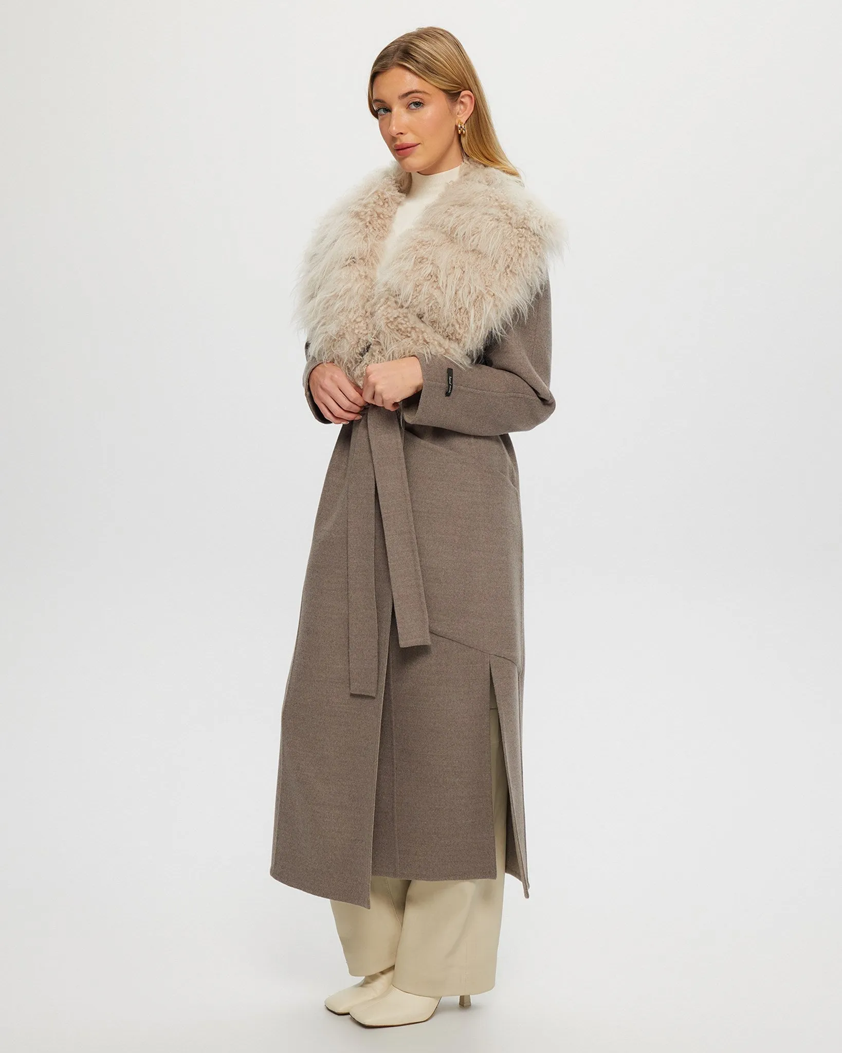 Double Face Loro Piana Cashmere & Wool Coat with Det. Select Cashmere Goat Collar, Belt