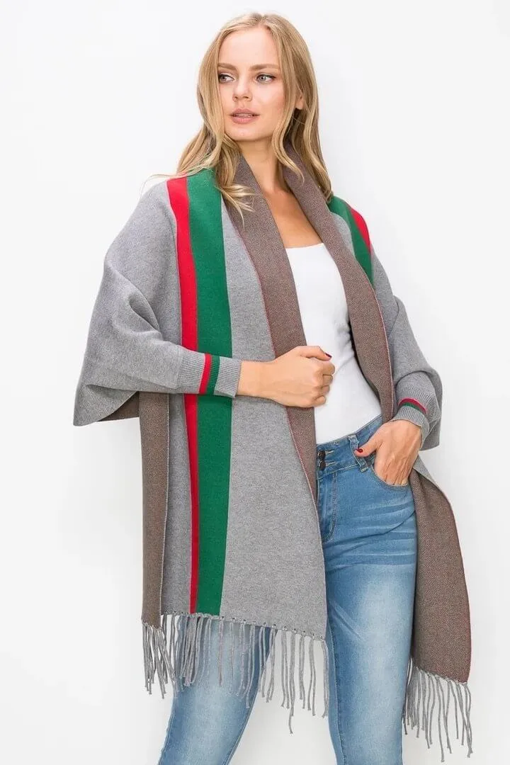 Dunnmall Luxurious Fringe Stripe Shawl