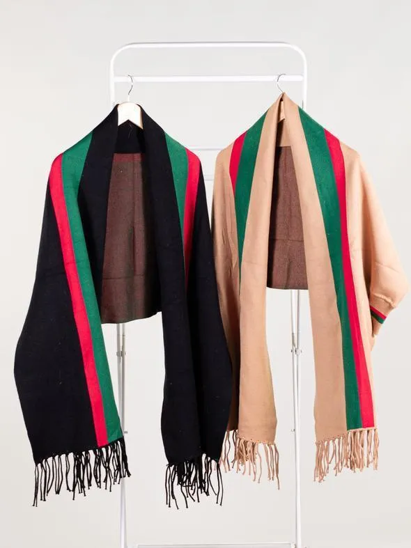 Dunnmall Luxurious Fringe Stripe Shawl