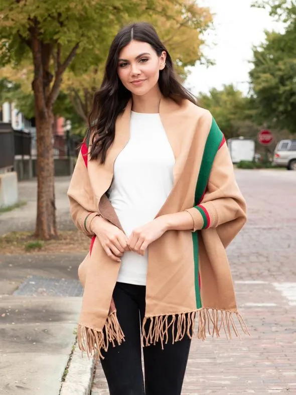 Dunnmall Luxurious Fringe Stripe Shawl