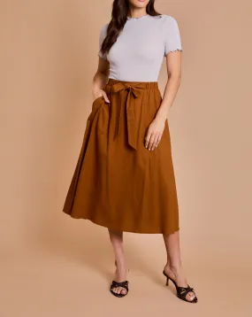 Elegant Amber Bow Midi Skirt