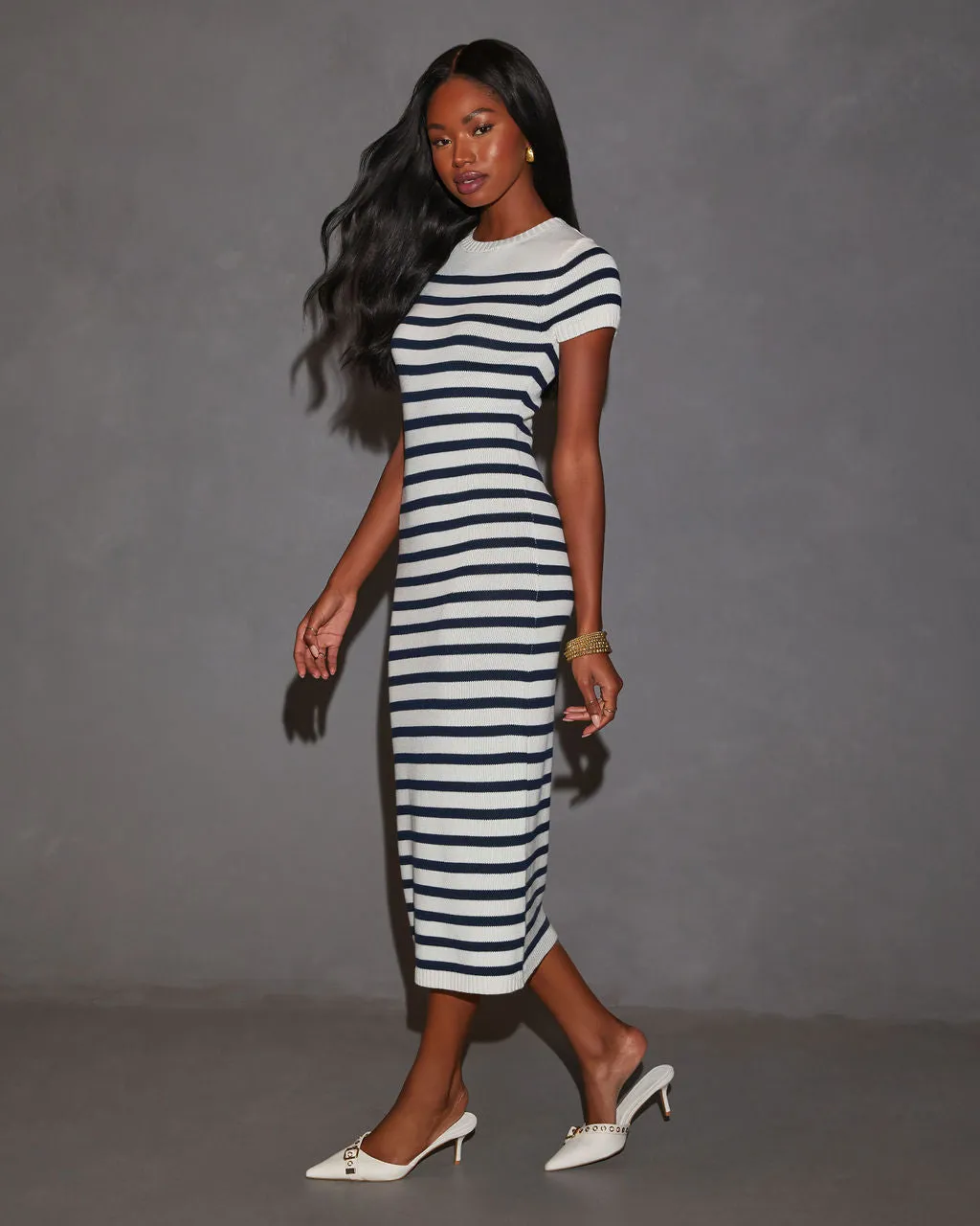 Eloise Striped Bodycon Sweater Midi Dress