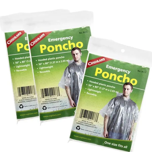 Emergency Rain Ponchos with Hood - 3 Pack