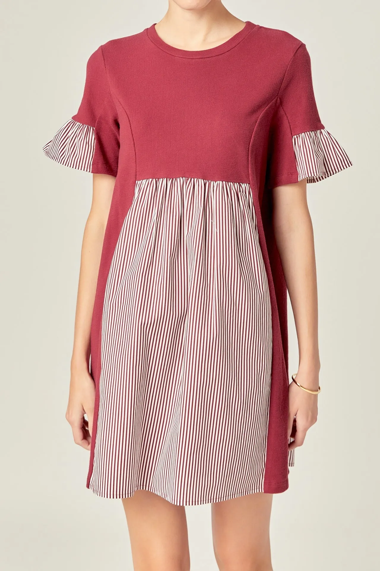 English Factory - Knit Stripe Woven Mixed Dress