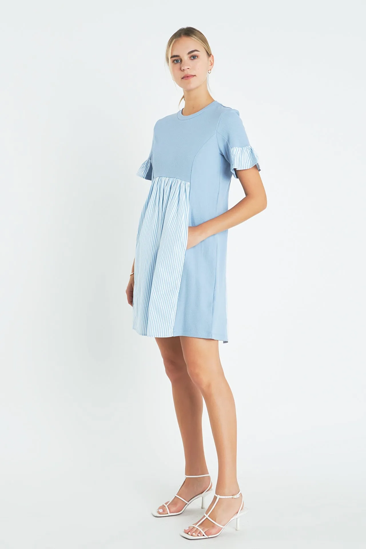 English Factory - Knit Stripe Woven Mixed Dress