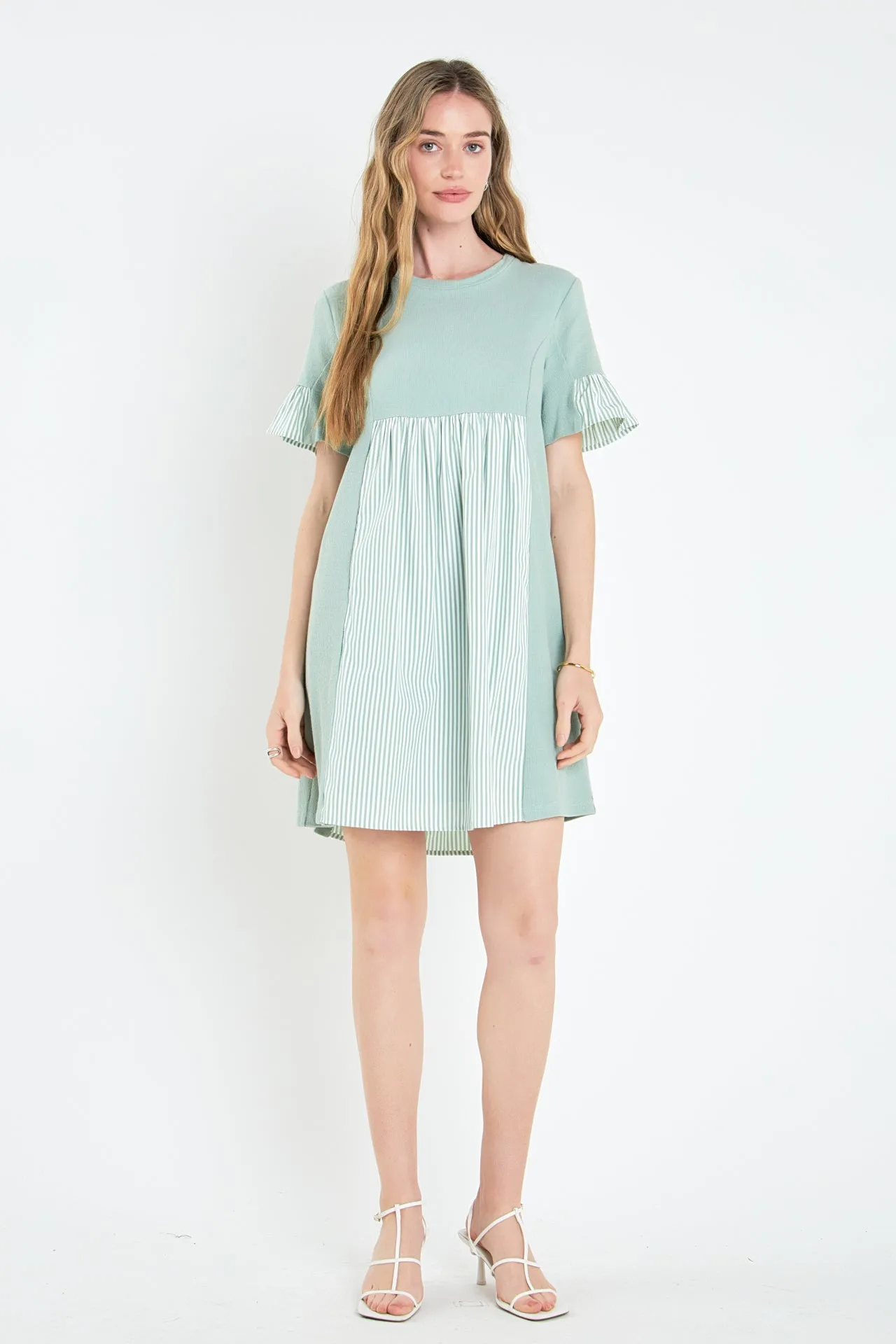 English Factory - Knit Stripe Woven Mixed Dress