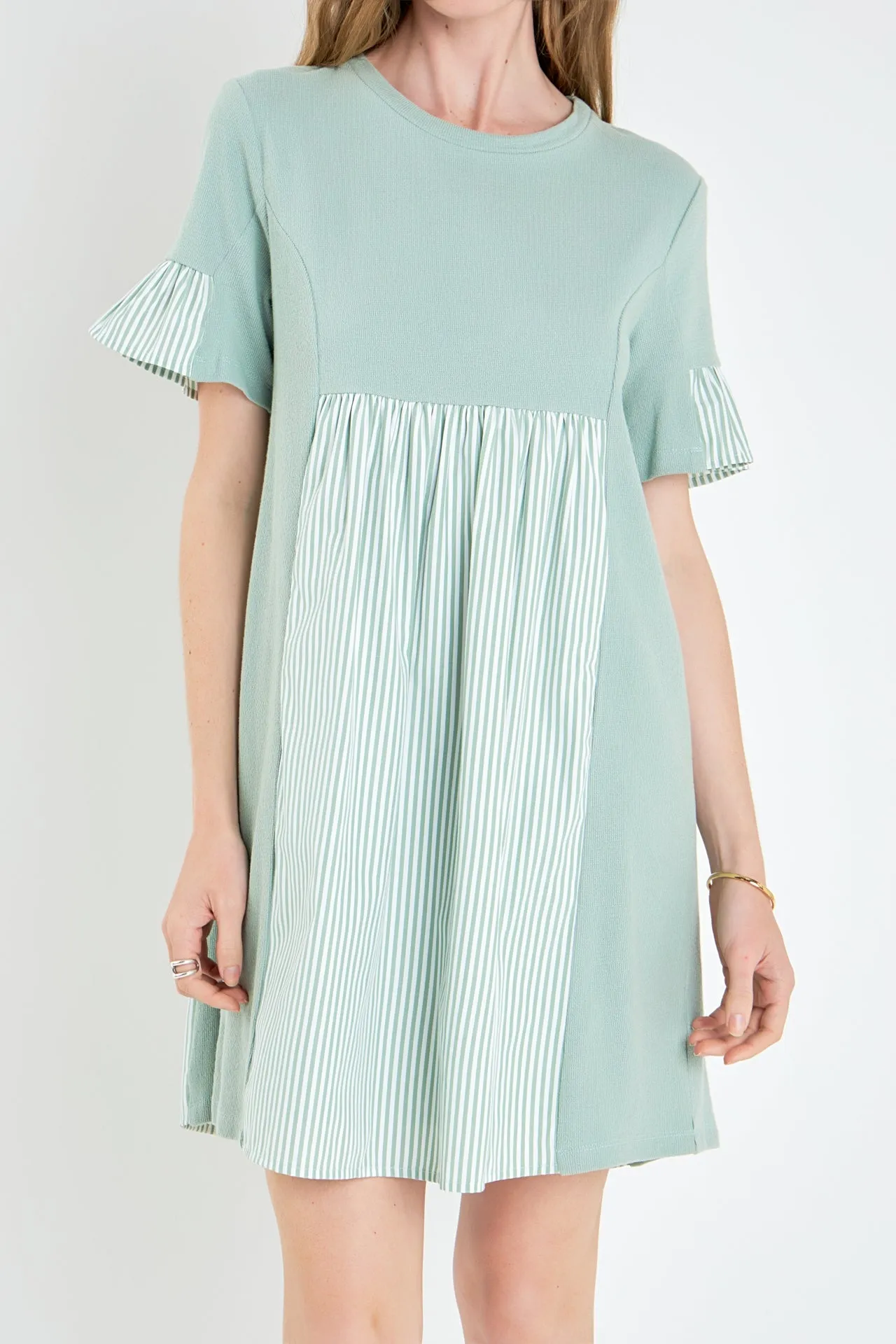 English Factory - Knit Stripe Woven Mixed Dress