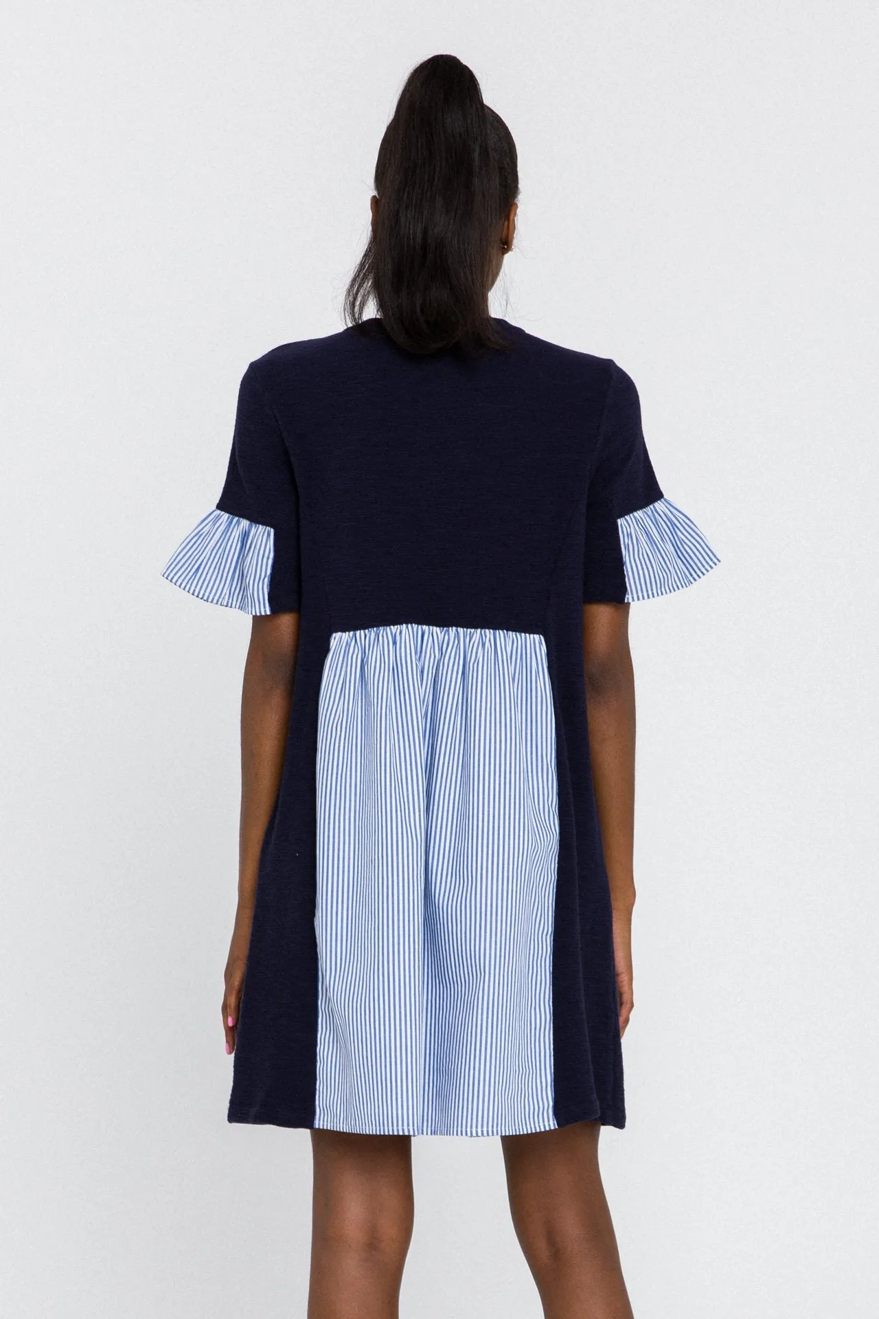 English Factory - Knit Stripe Woven Mixed Dress