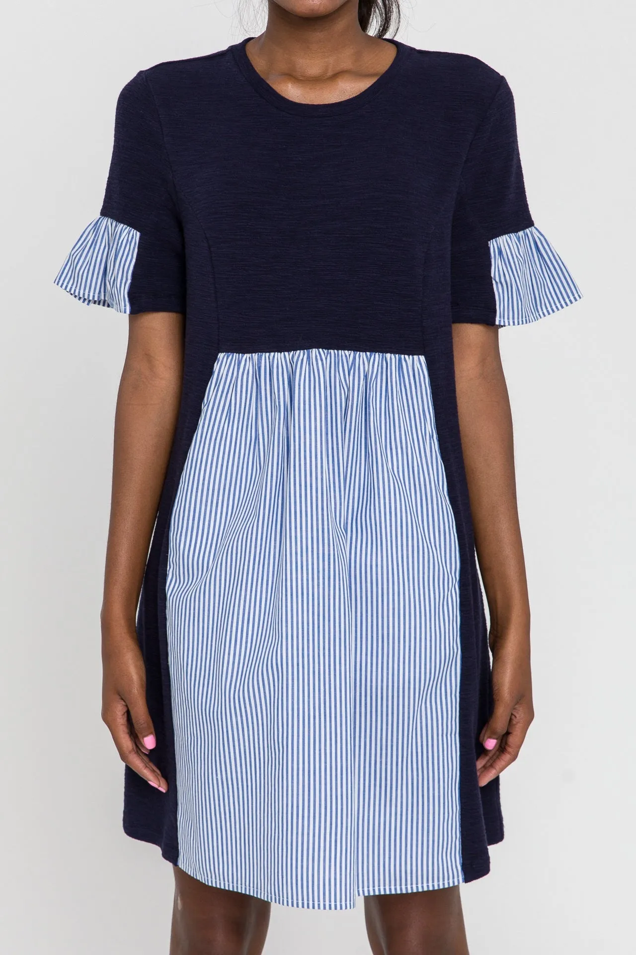 English Factory - Knit Stripe Woven Mixed Dress