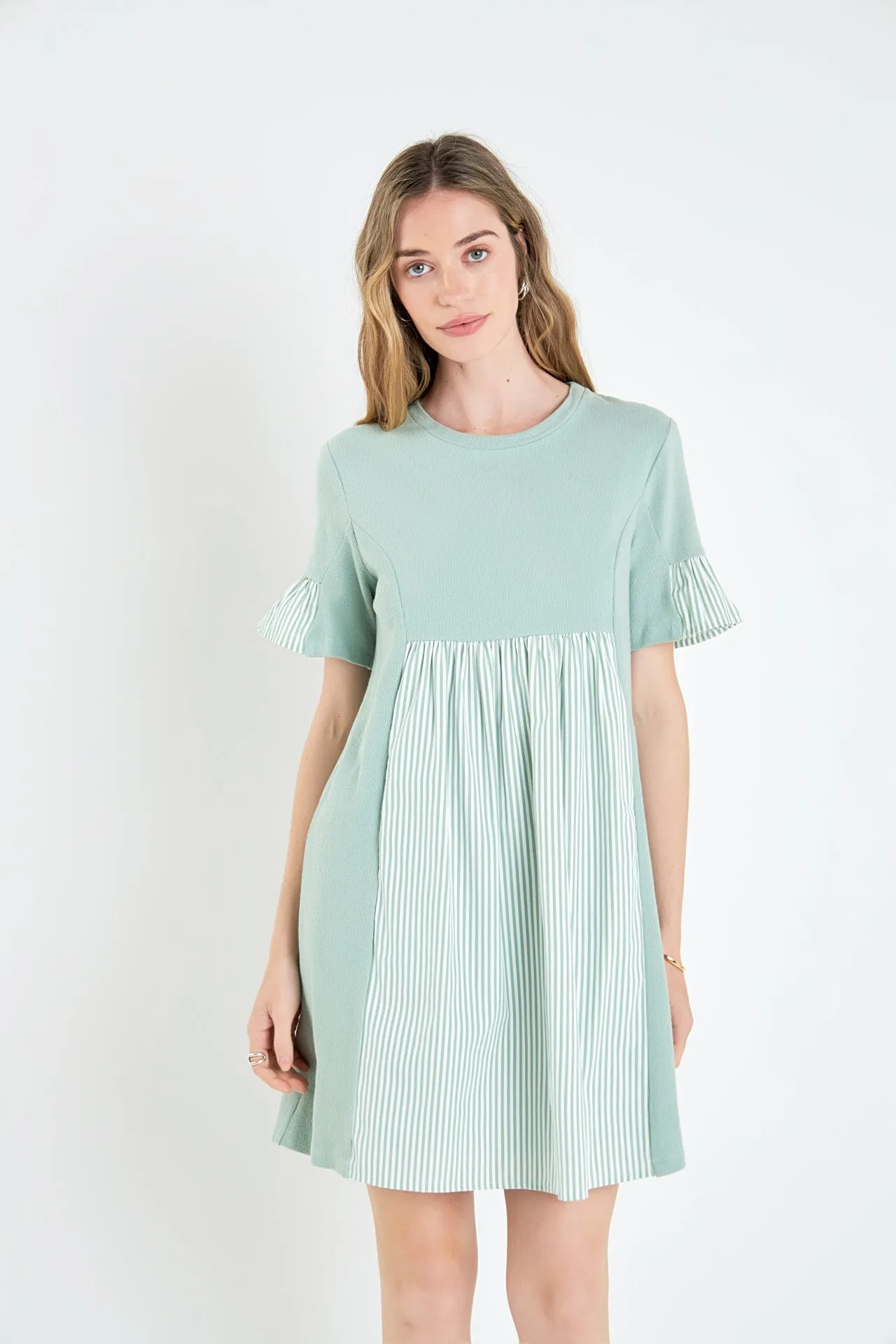 English Factory - Knit Stripe Woven Mixed Dress