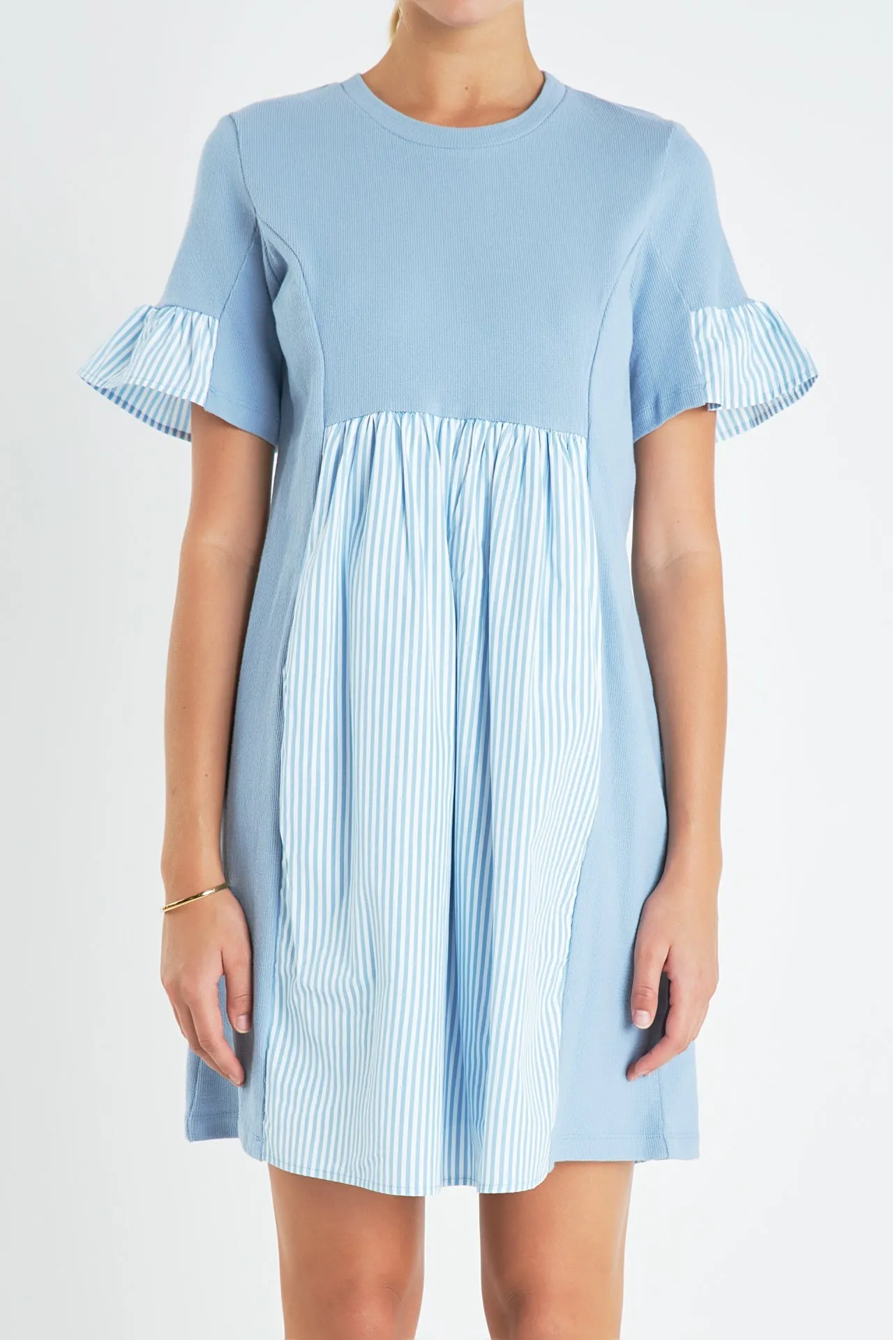 English Factory - Knit Stripe Woven Mixed Dress