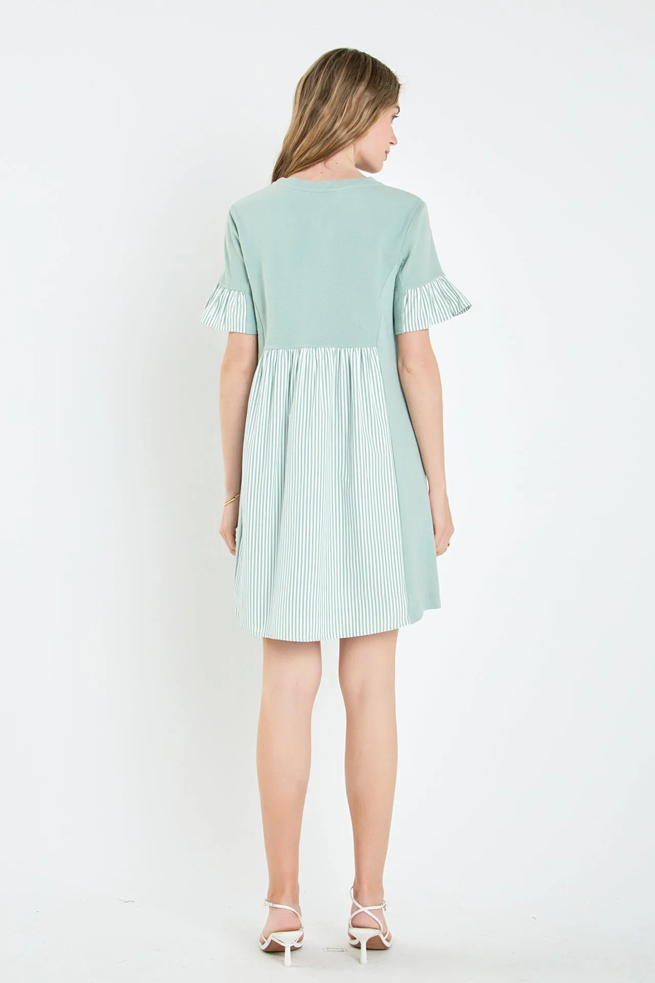 English Factory - Knit Stripe Woven Mixed Dress