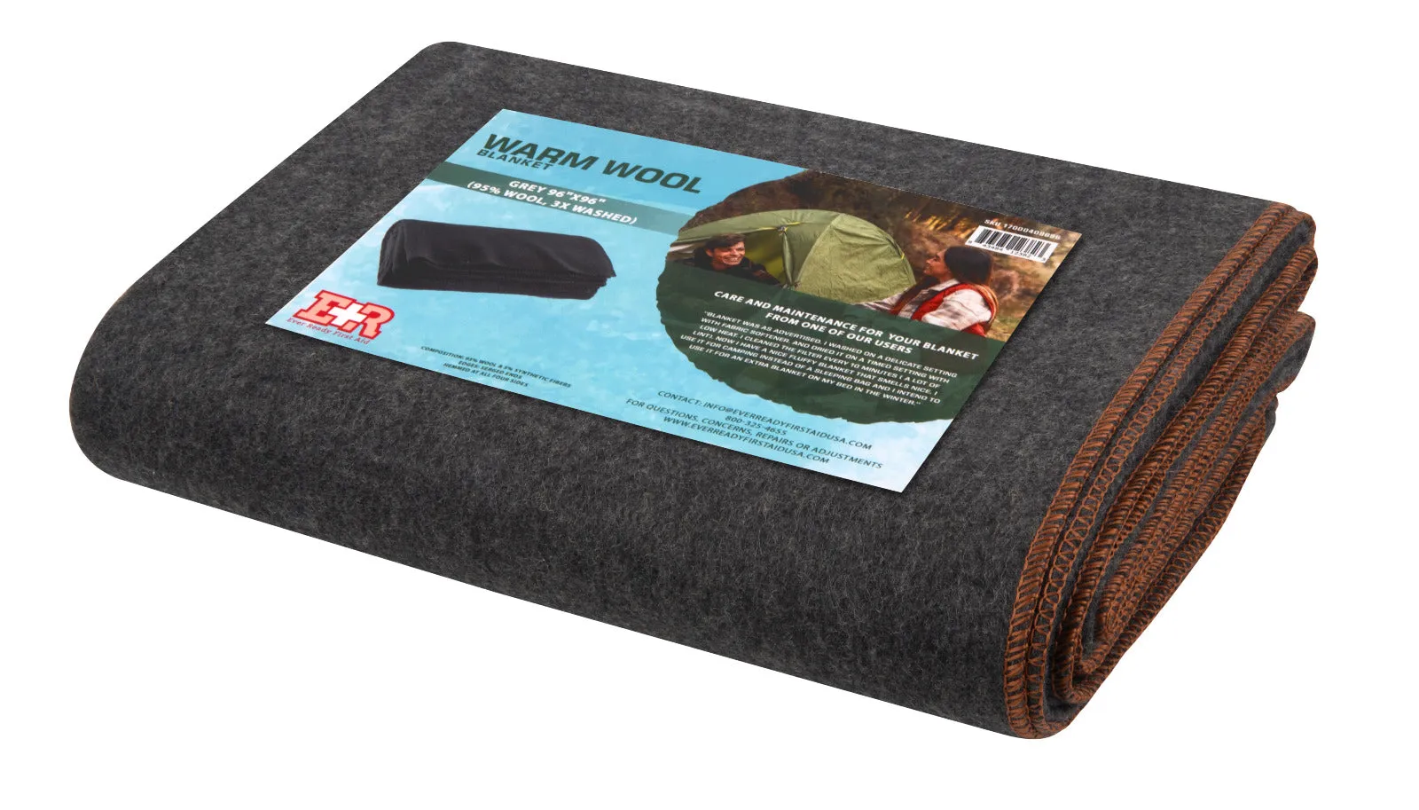 Ever Ready First Aid Military Wool Blanket - Perfect for Outdoors, Camping & Bushcraft Emergency Blanket, 95% Wool - 96" x 96" 6.65 lbs. -with Stripes - Queen Size