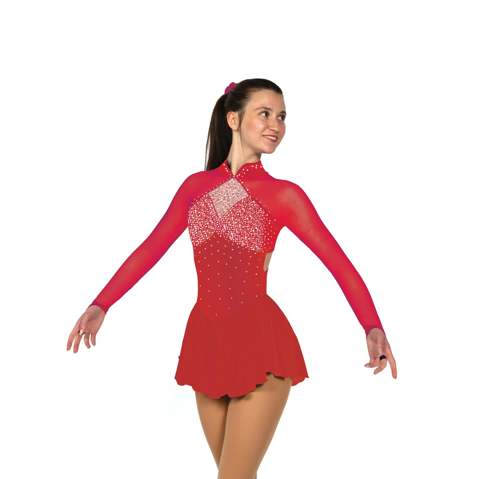 F22002S Competition Figure Skating Strappy Back Dress SUPER HEAVY CRYSTAL