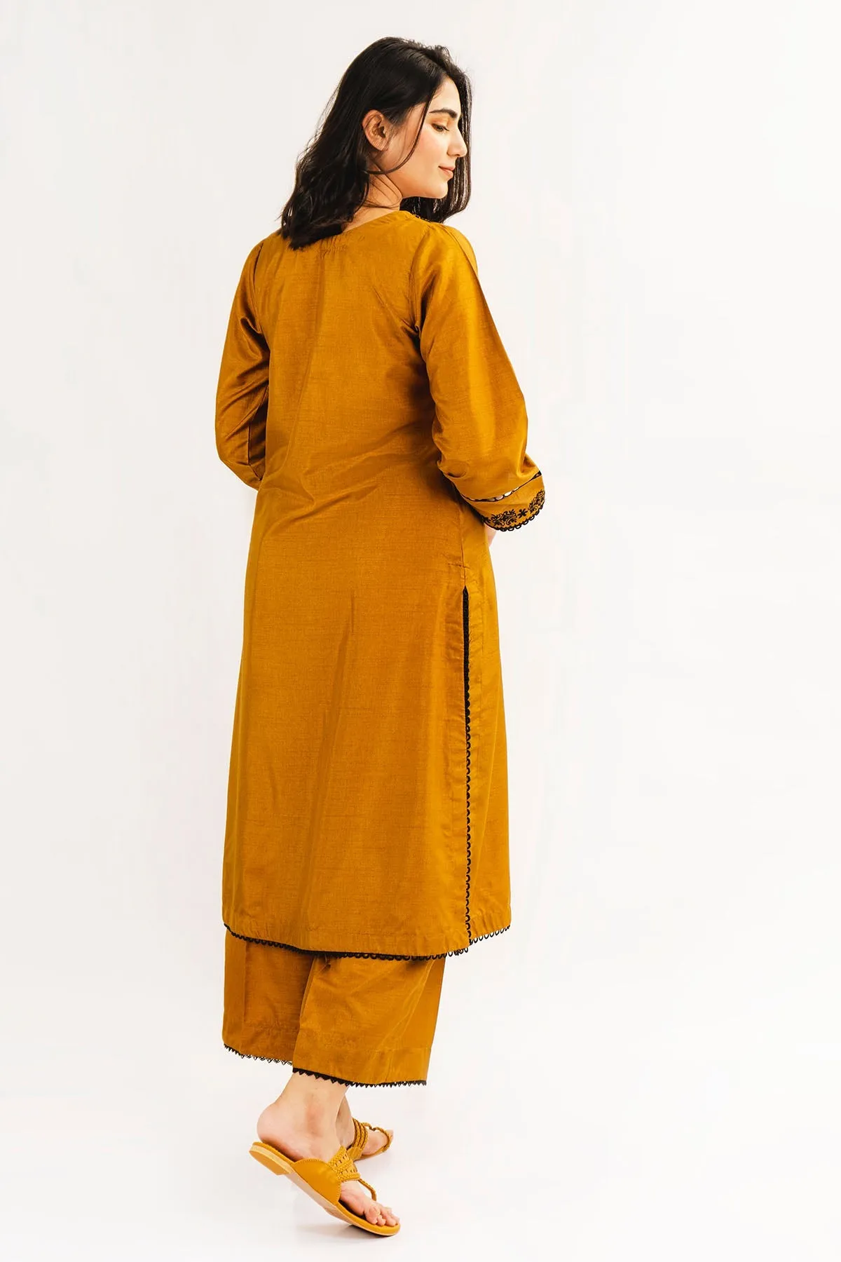 Fahza by Fareeha - Bloom - Mustard Yellow - Self-Cotton - 2 Piece