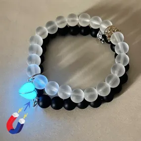 Fashion Jewelry 2pcs Handmade Crown Beaded Charms Bracelet Luminou Heart Glow In The Dark Couple Bracelet For Lover Men Women Fluorescent Gi