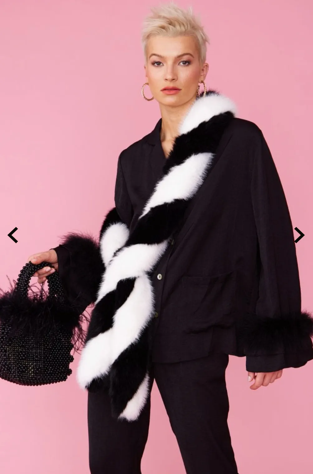 Faux fur black and white twist scarf