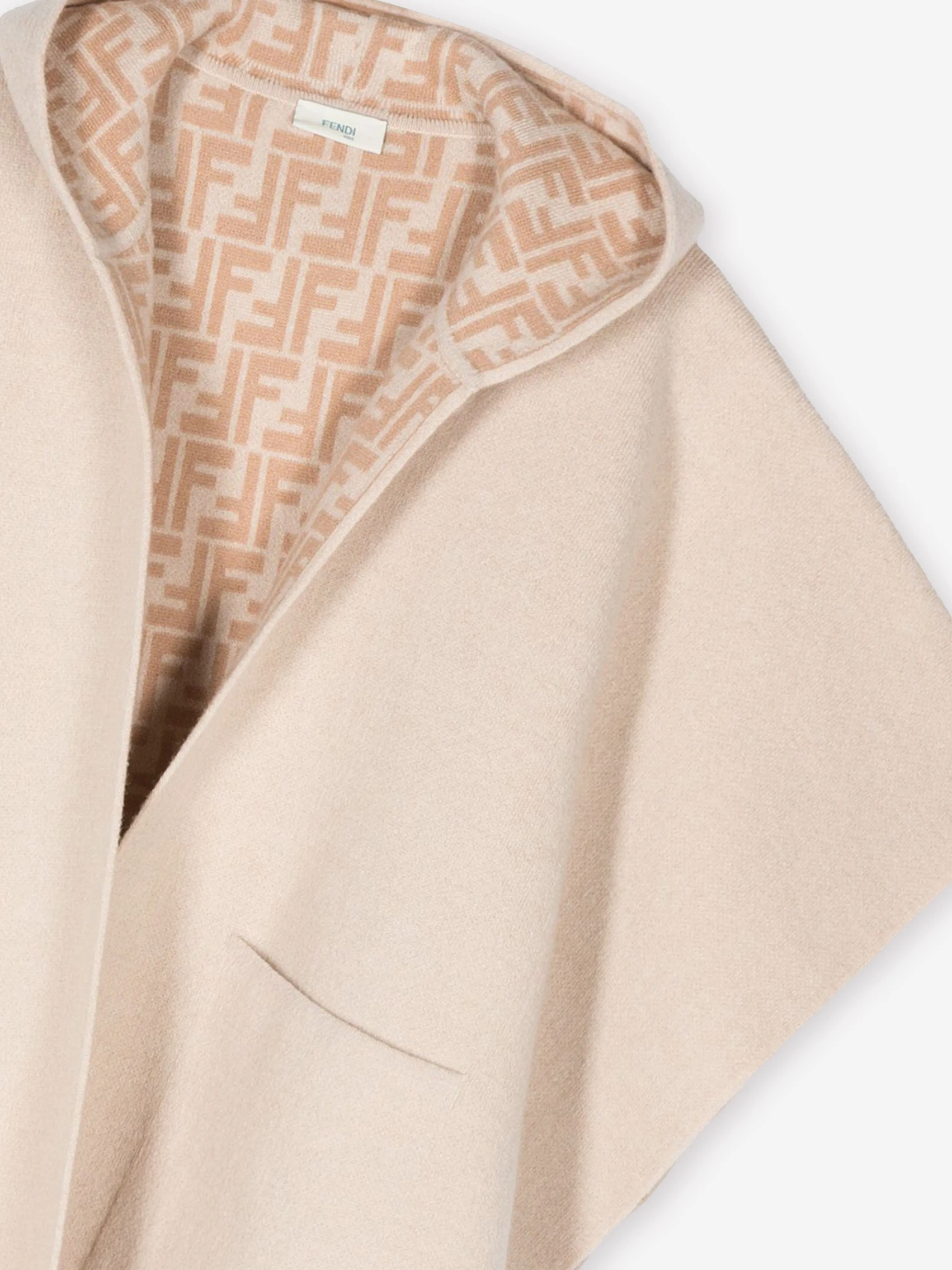 Fendi Girls Wool Reversible Cape in Beige