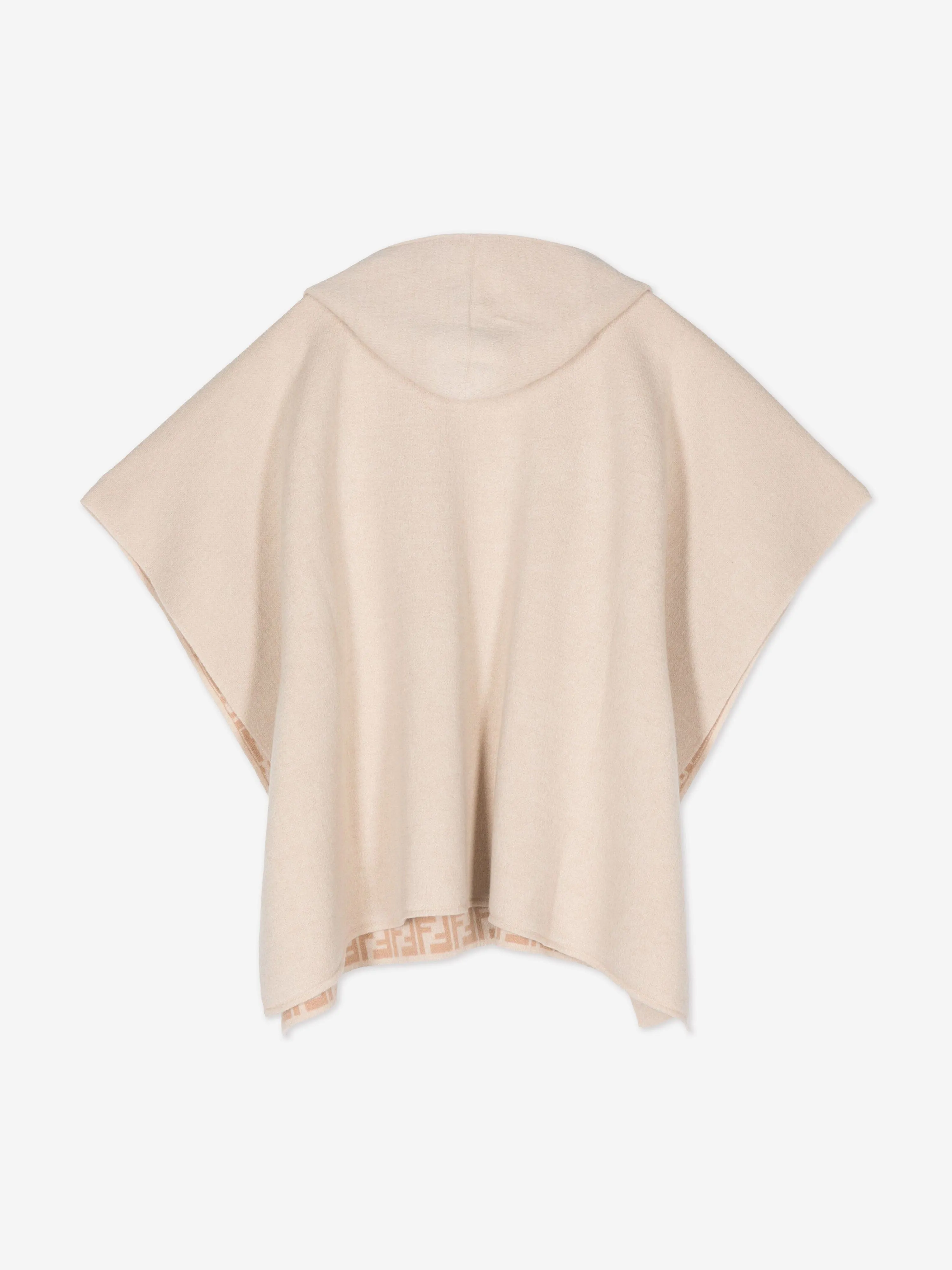 Fendi Girls Wool Reversible Cape in Beige