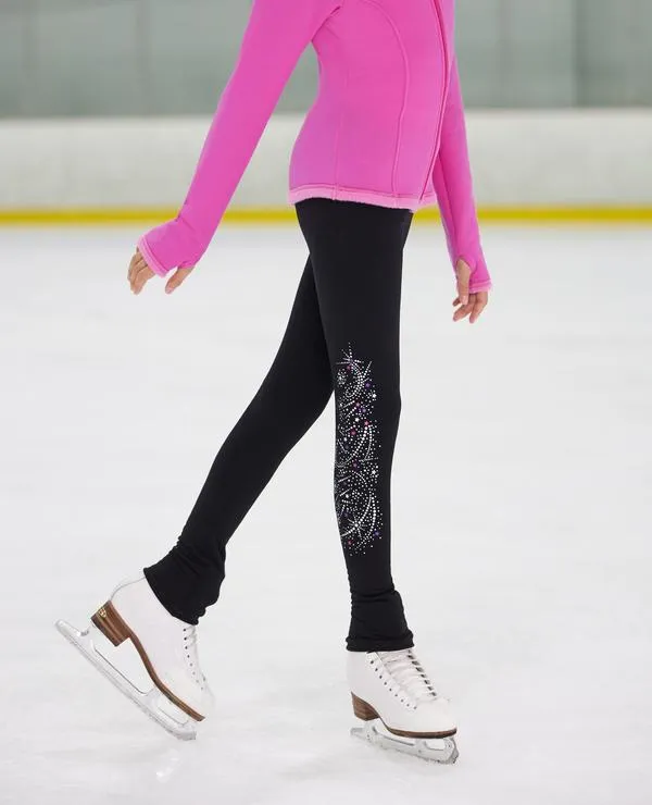 Figure Skating Pants Mondor, Black Polartec Fleece,  24450 Side Sequins Design