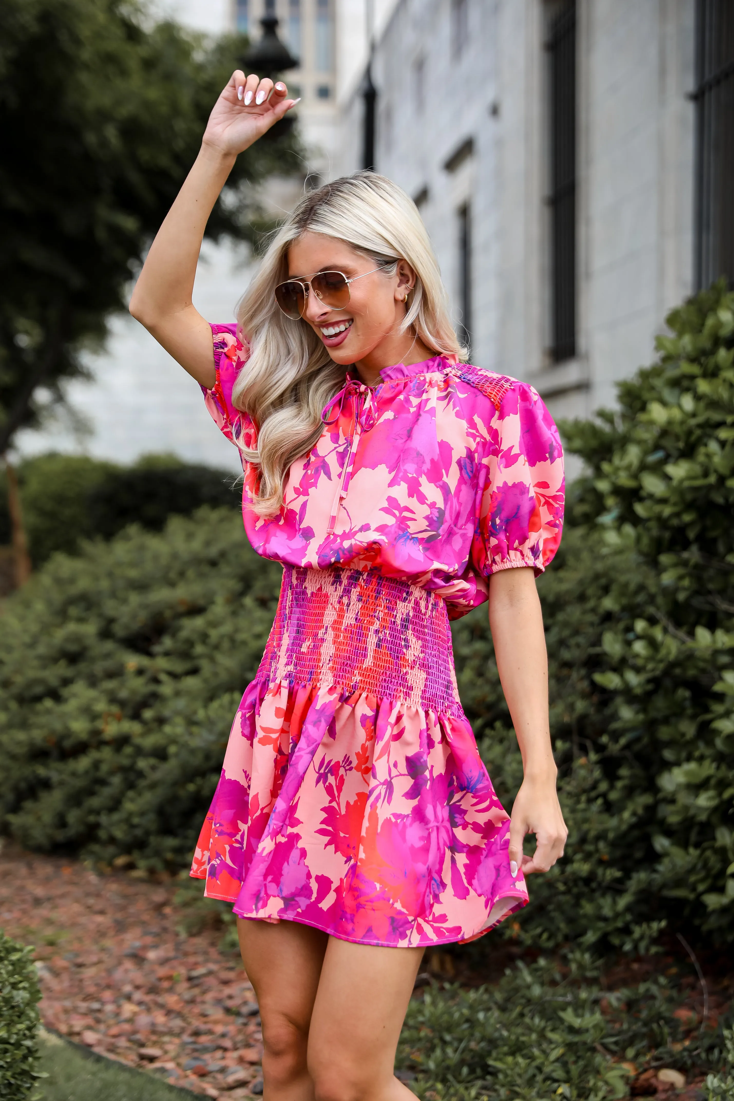 FINAL SALE - Deeply Charming Fuchsia Floral Mini Dress