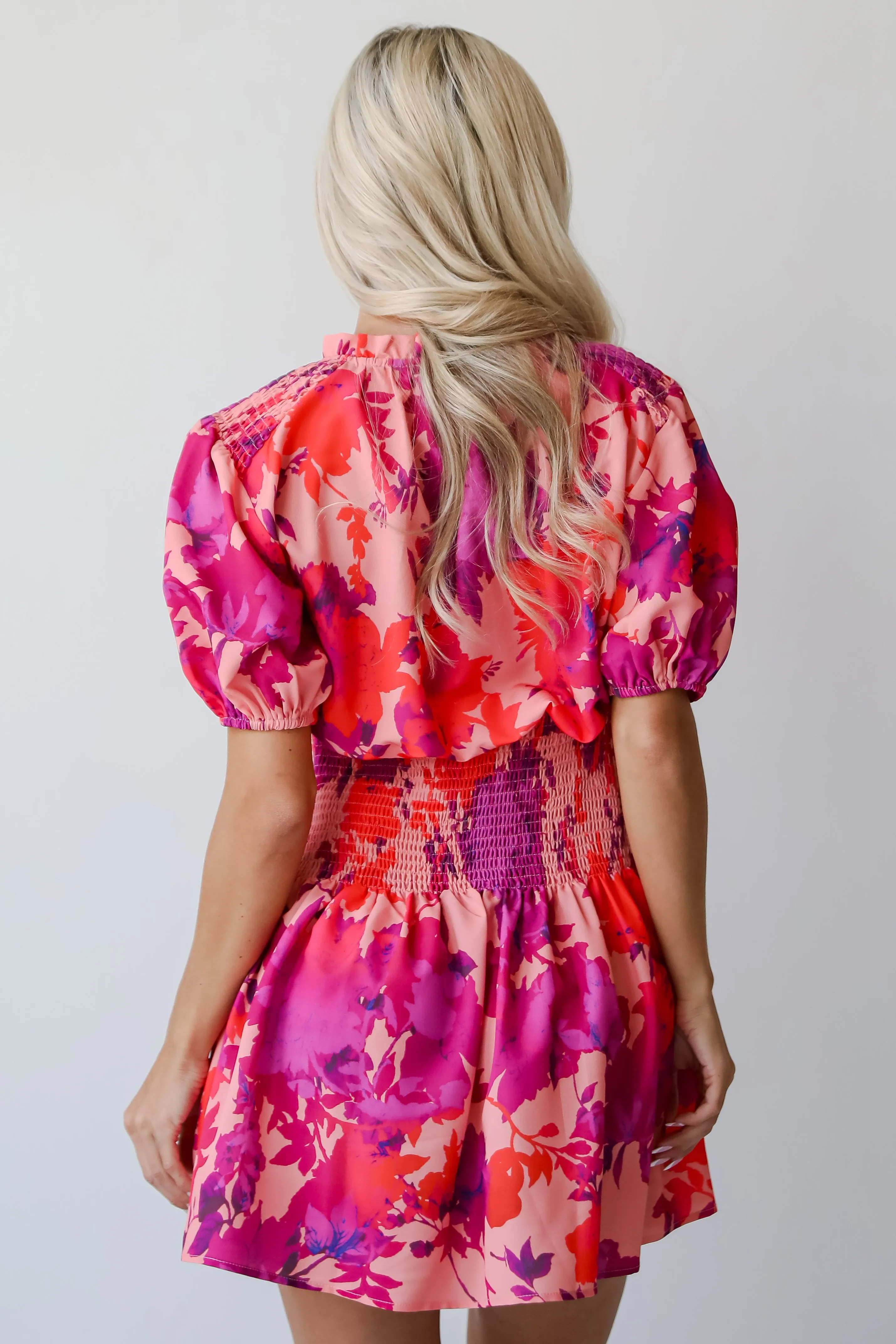 FINAL SALE - Deeply Charming Fuchsia Floral Mini Dress