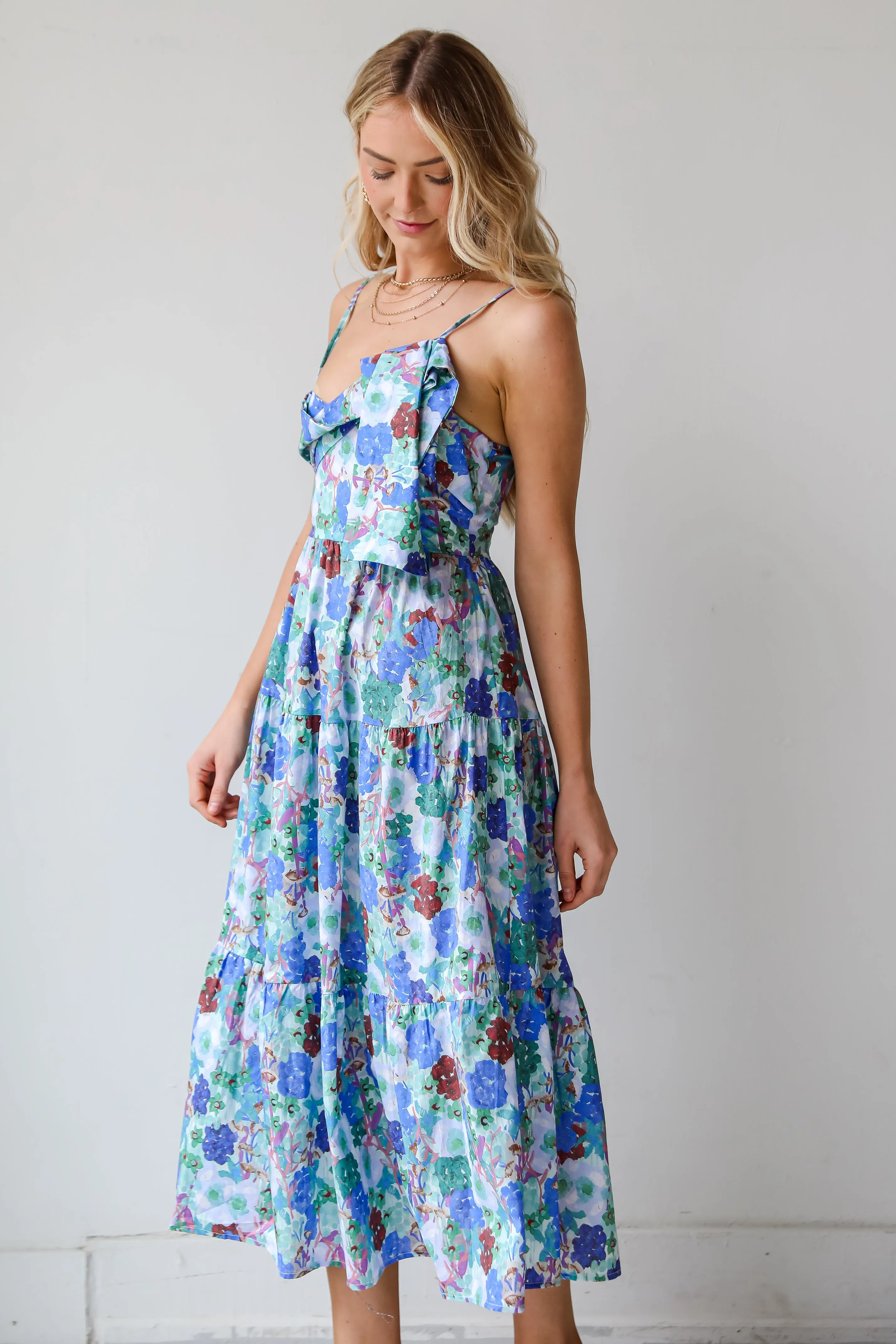 FINAL SALE - Favorite RSVP Blue Floral Tiered Midi Dress