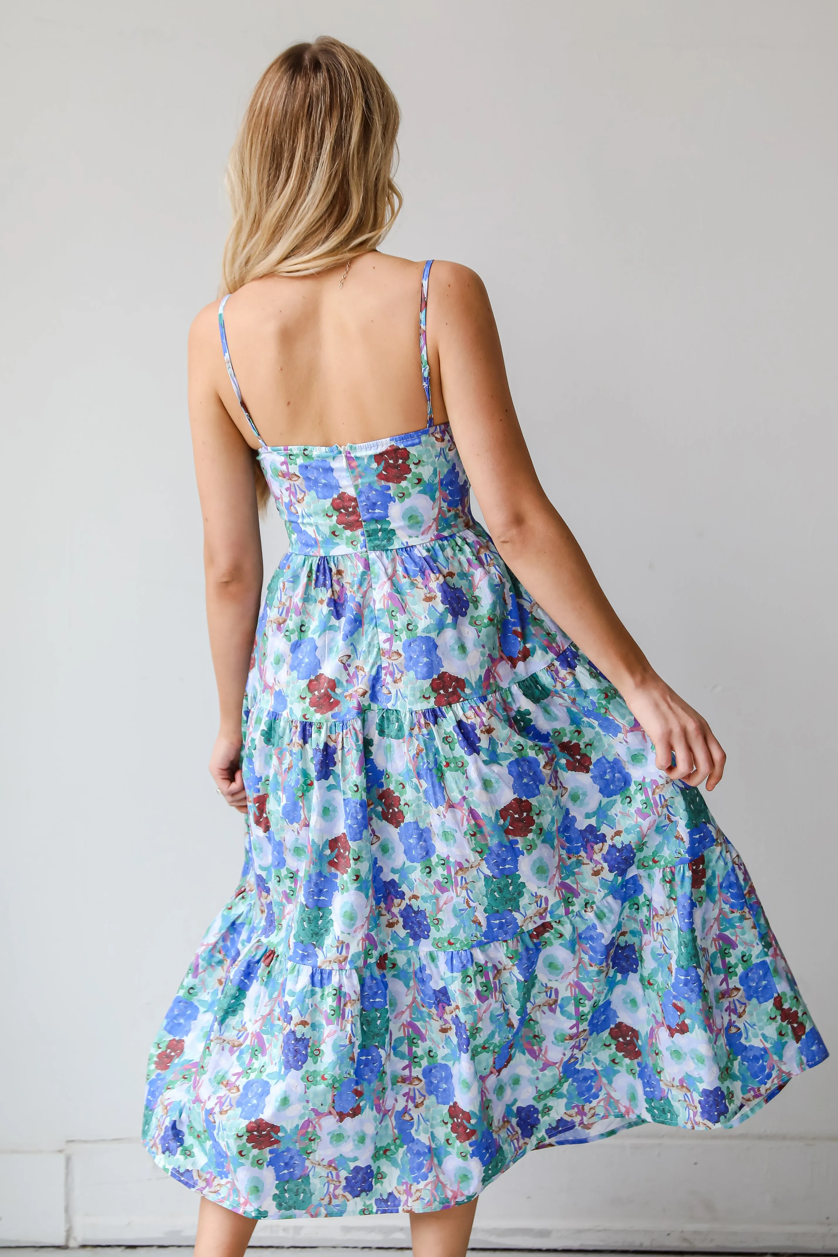 FINAL SALE - Favorite RSVP Blue Floral Tiered Midi Dress