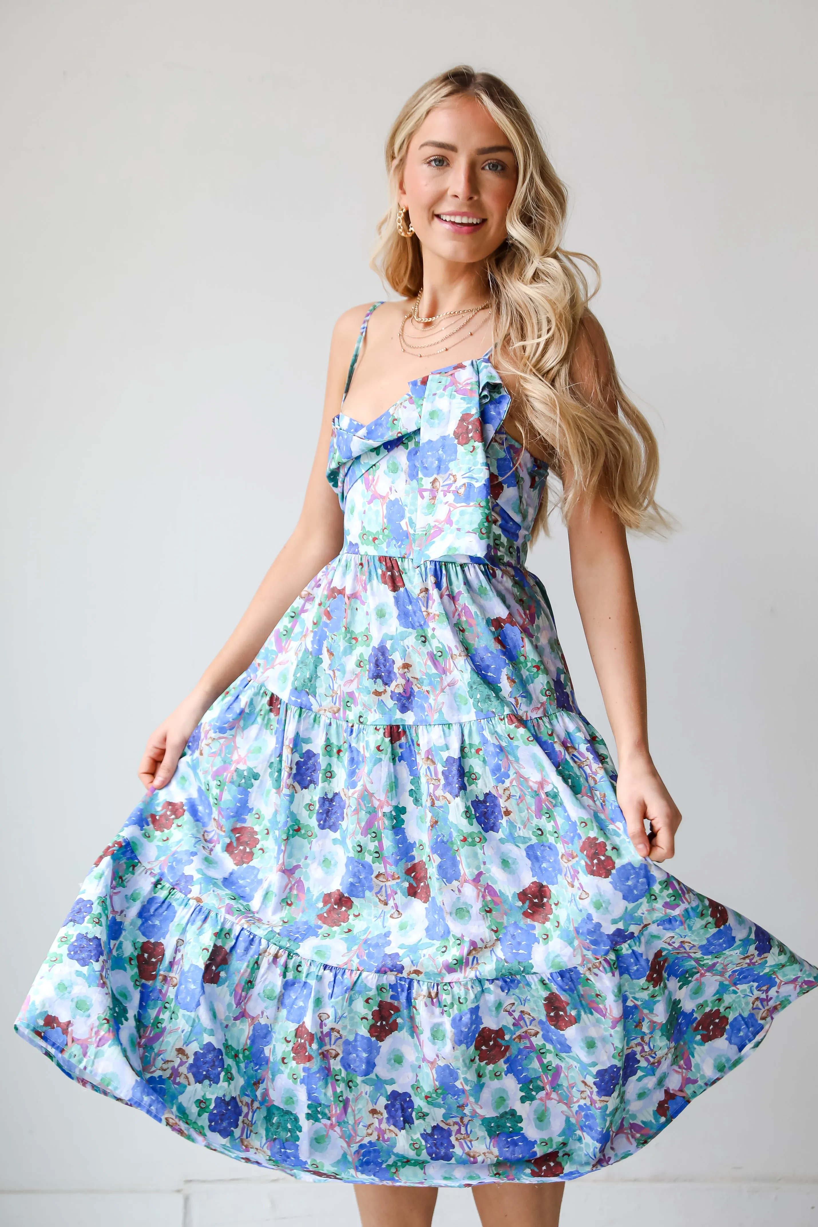 FINAL SALE - Favorite RSVP Blue Floral Tiered Midi Dress