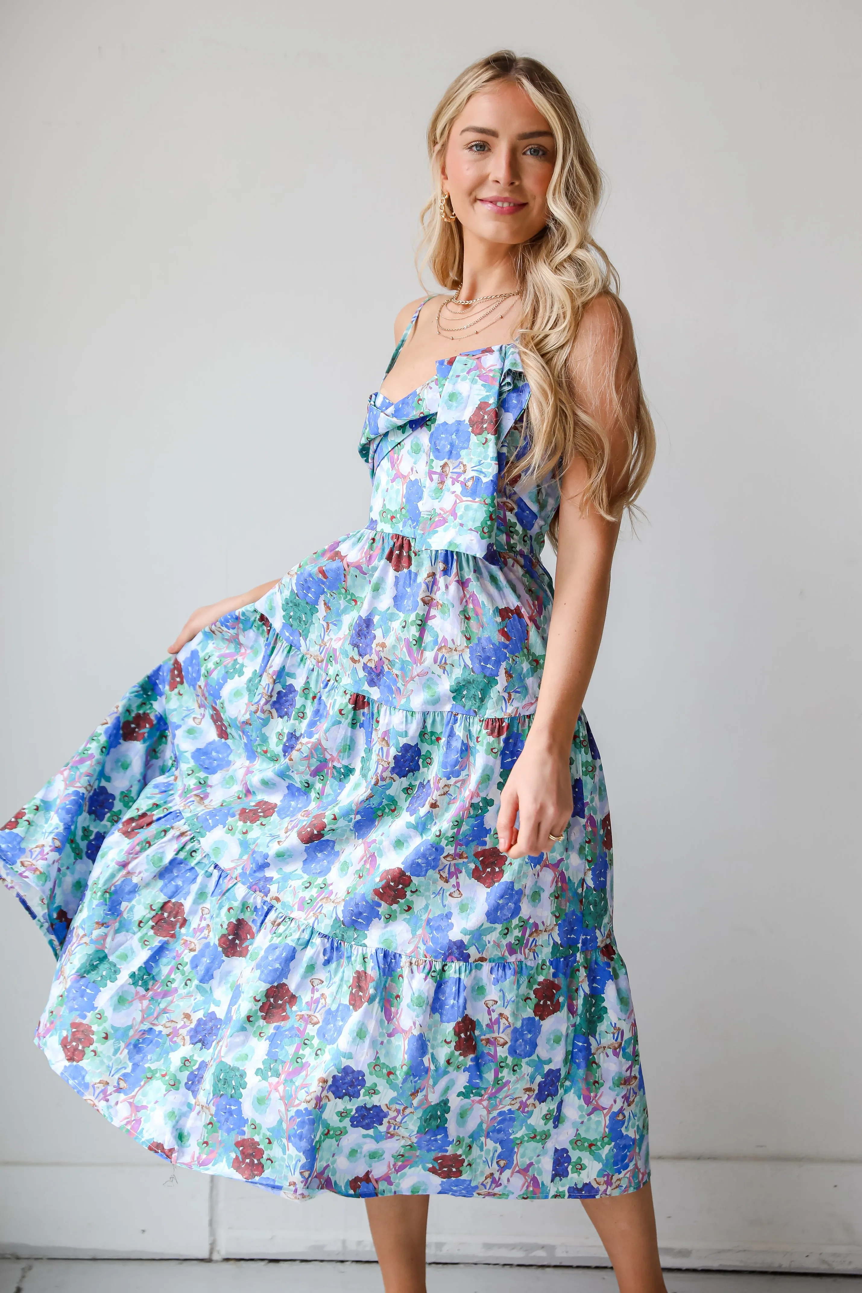 FINAL SALE - Favorite RSVP Blue Floral Tiered Midi Dress