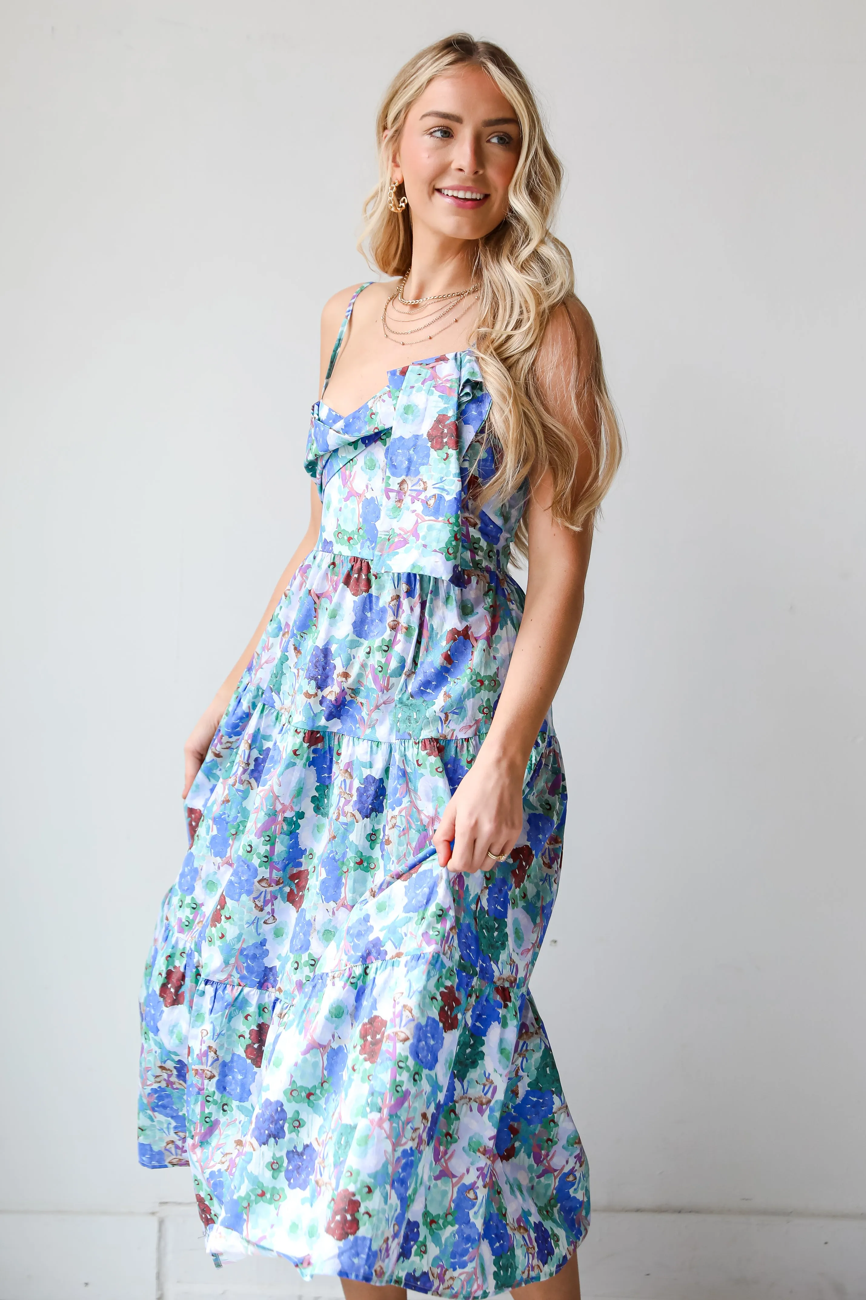 FINAL SALE - Favorite RSVP Blue Floral Tiered Midi Dress