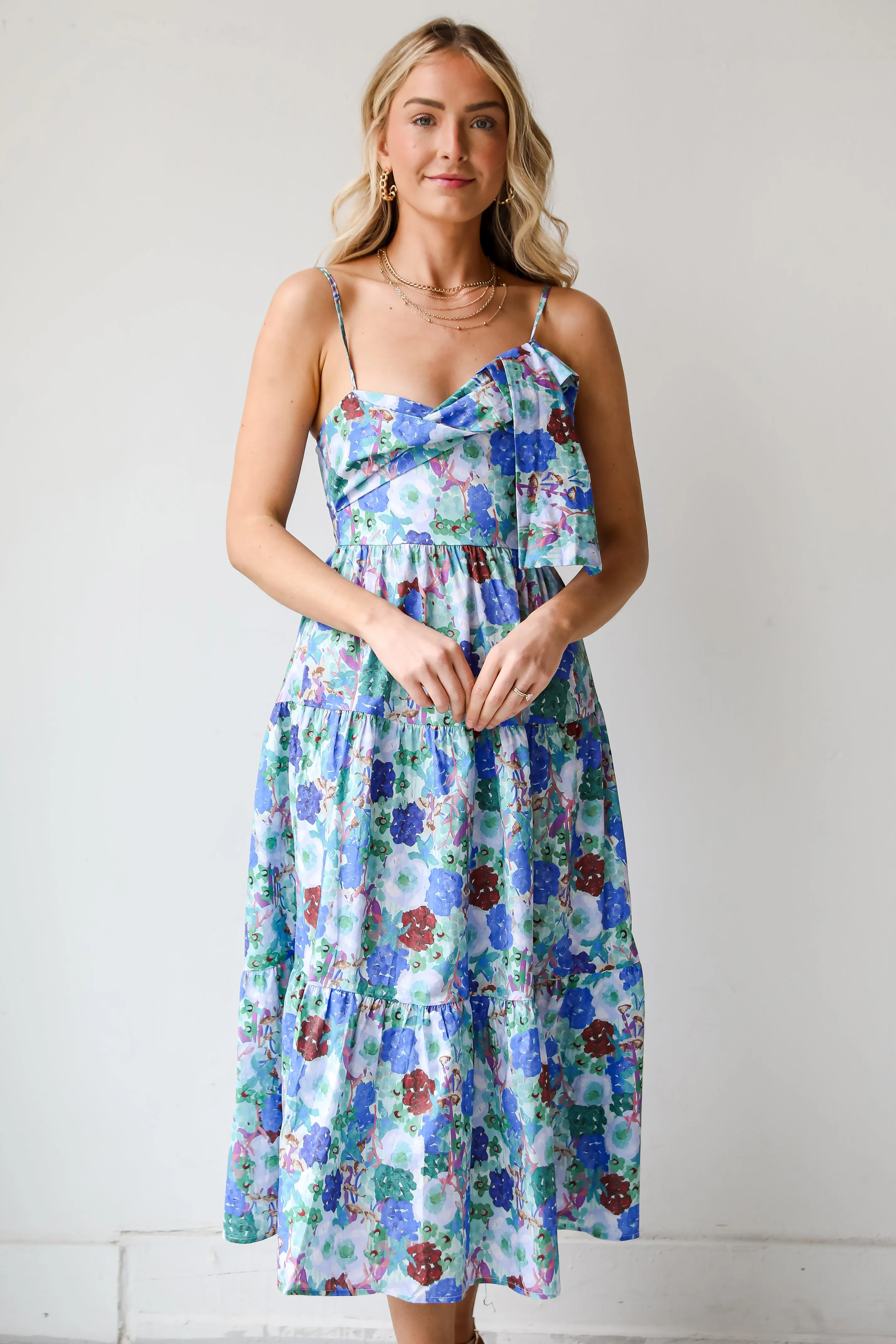 FINAL SALE - Favorite RSVP Blue Floral Tiered Midi Dress