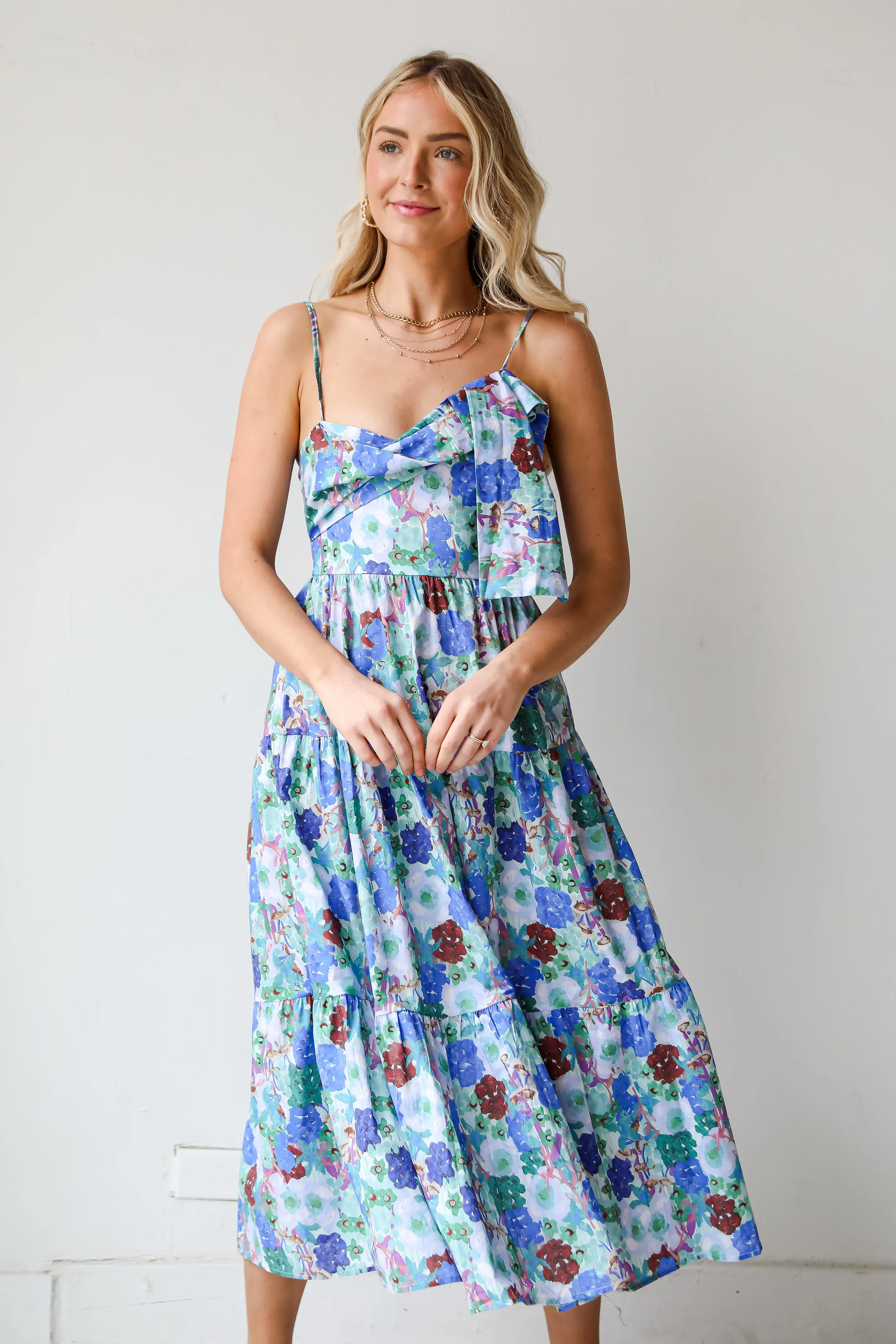 FINAL SALE - Favorite RSVP Blue Floral Tiered Midi Dress