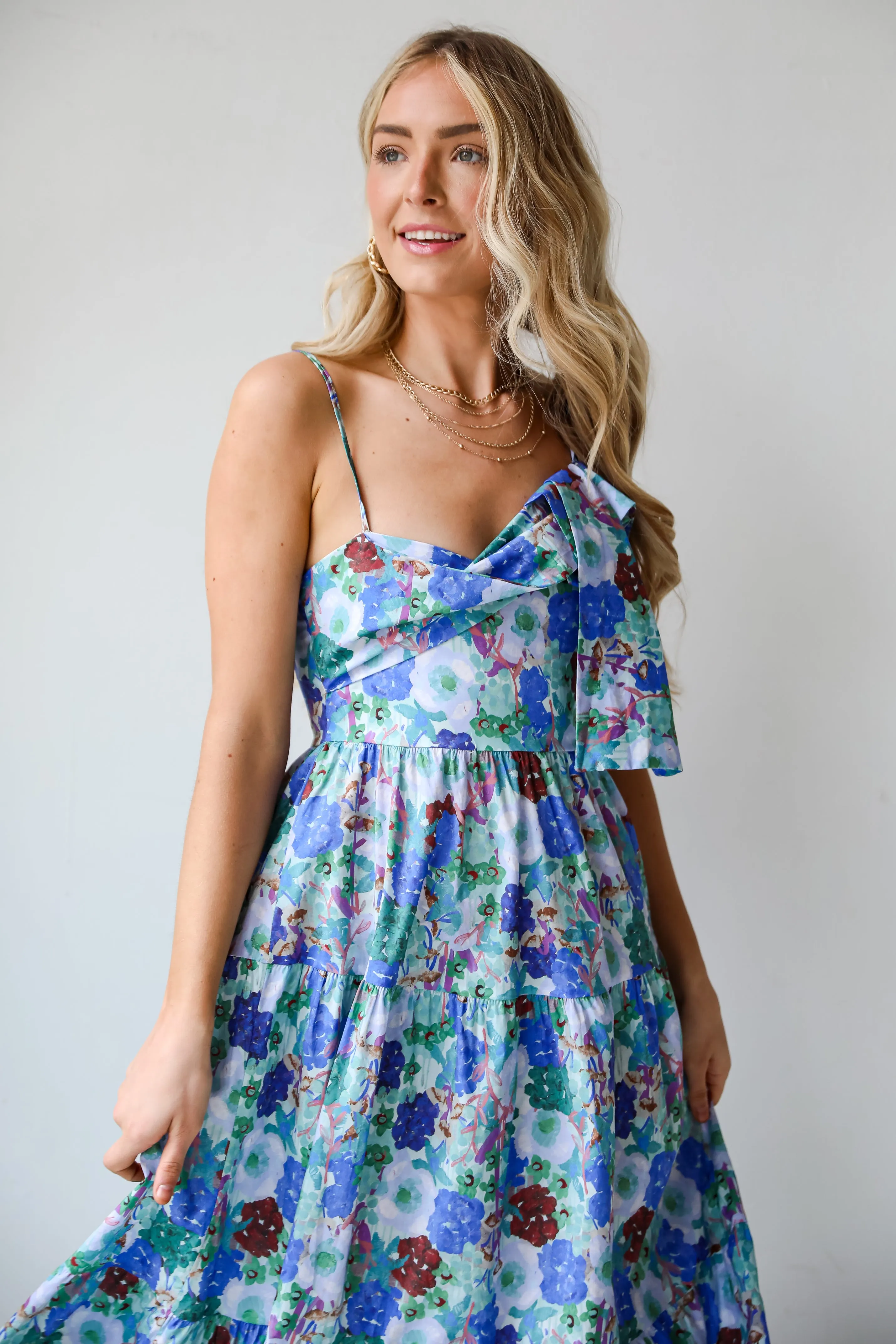 FINAL SALE - Favorite RSVP Blue Floral Tiered Midi Dress