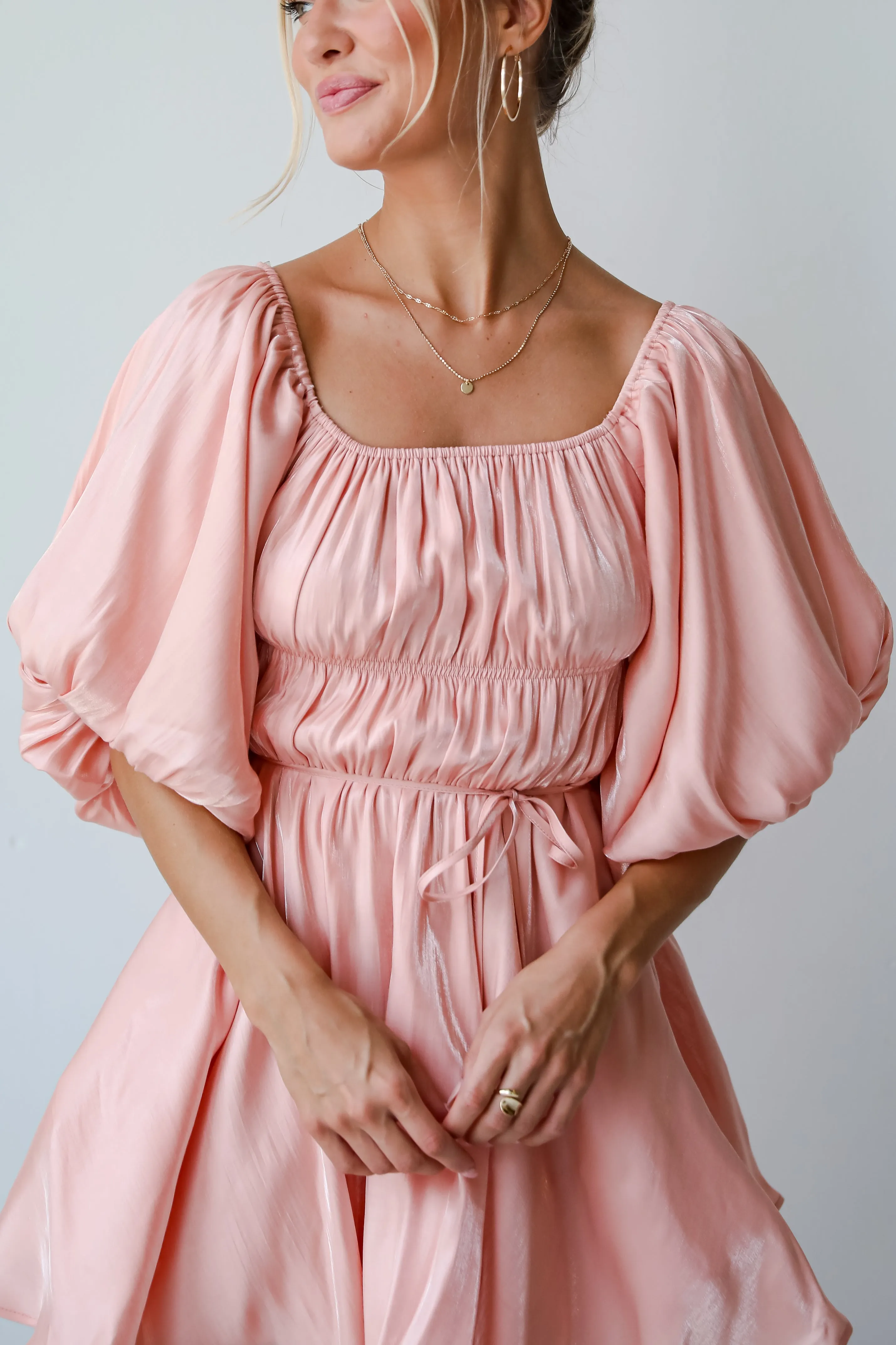 FINAL SALE - Indescribable Glow Blush Puff Sleeve Mini Dress