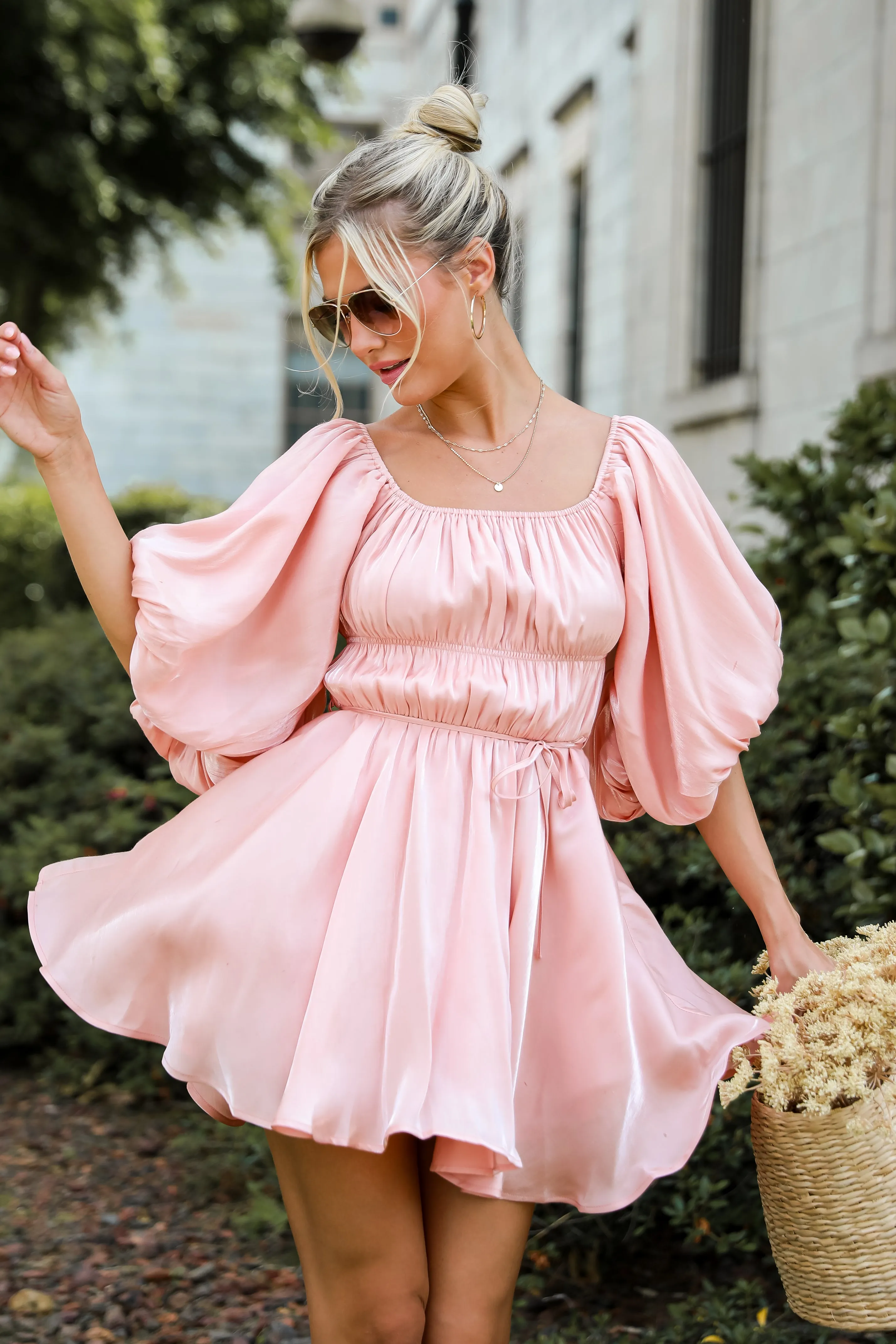 FINAL SALE - Indescribable Glow Blush Puff Sleeve Mini Dress