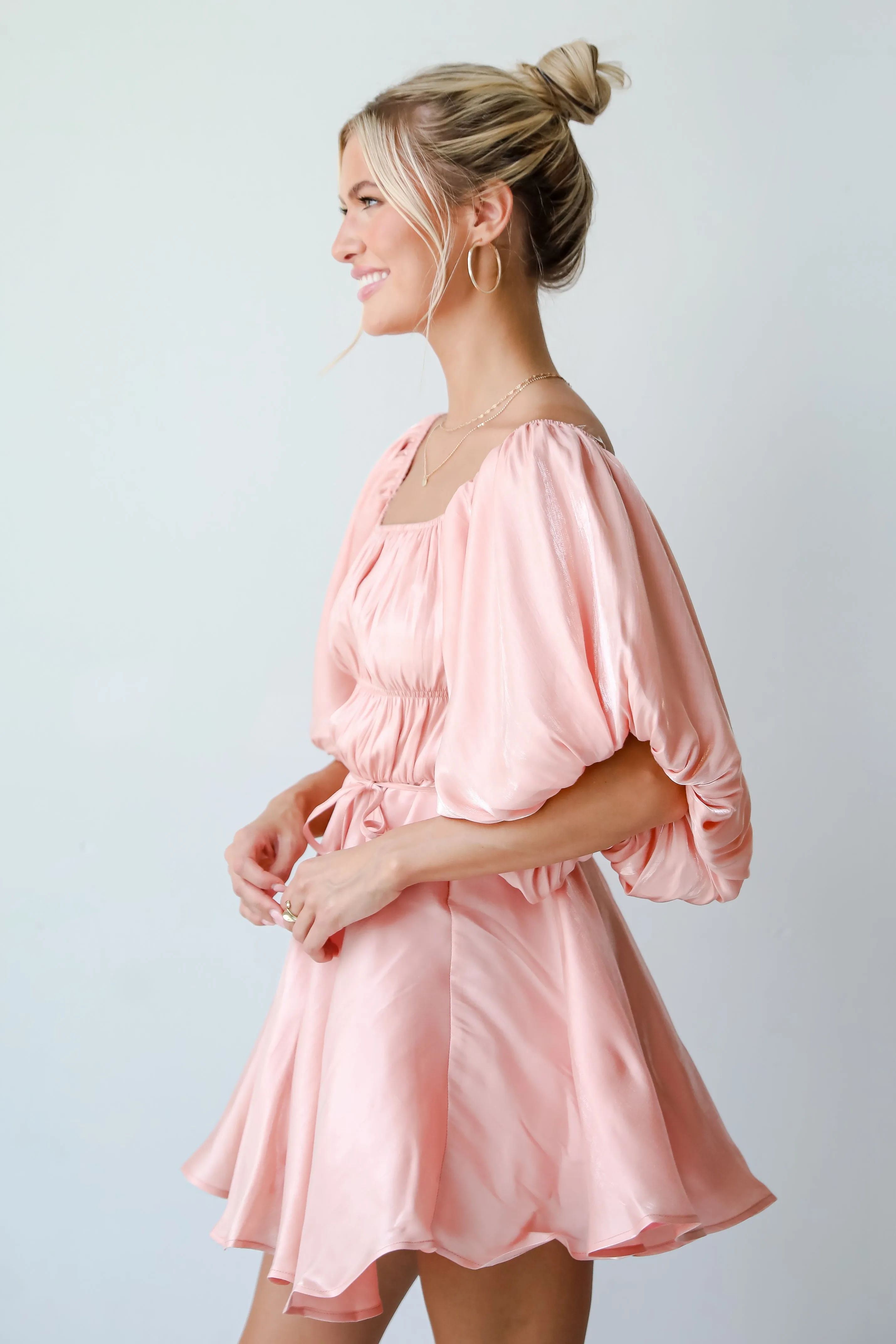 FINAL SALE - Indescribable Glow Blush Puff Sleeve Mini Dress