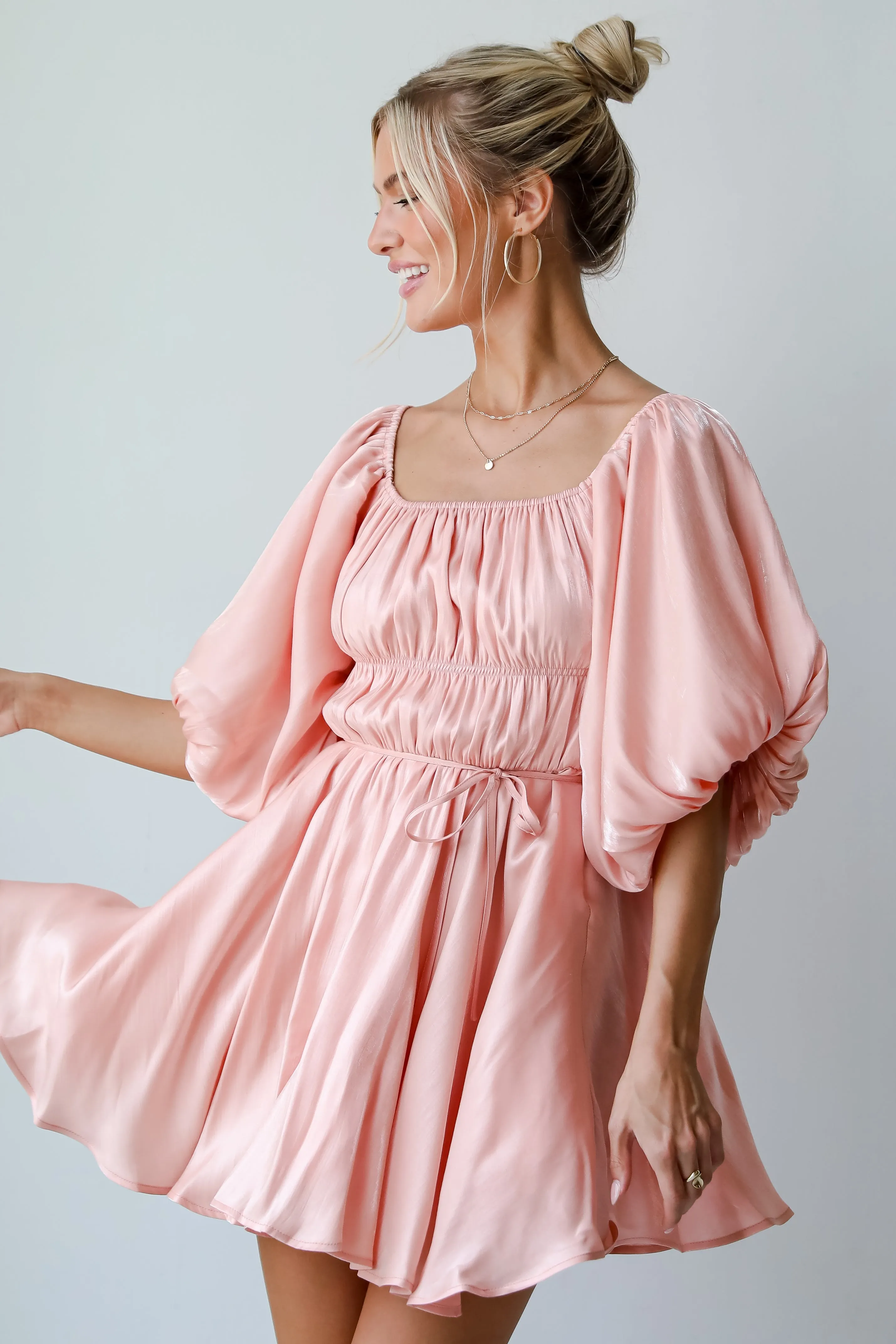 FINAL SALE - Indescribable Glow Blush Puff Sleeve Mini Dress