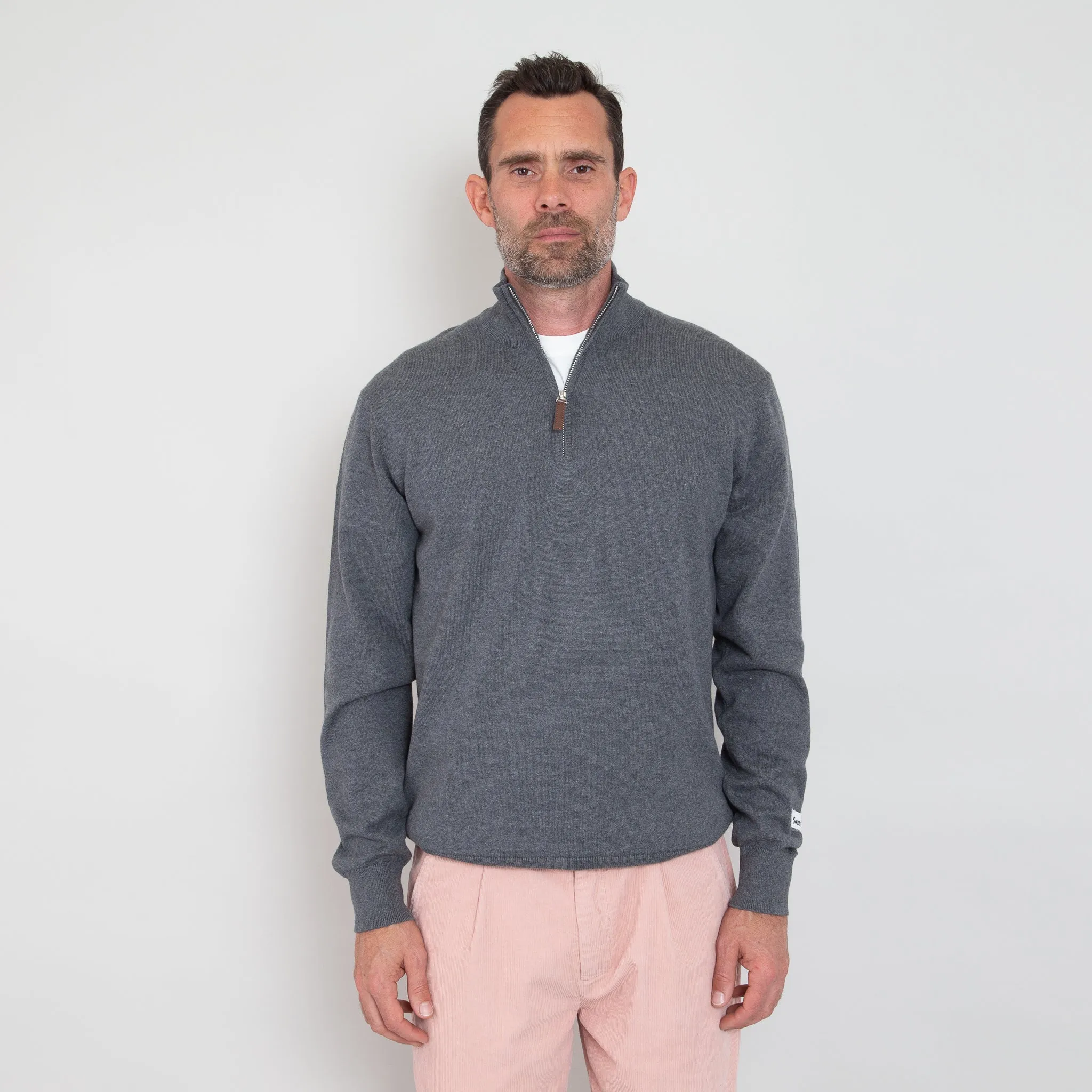 Fine Cut Half Zip Knit - Dark Grey Melange