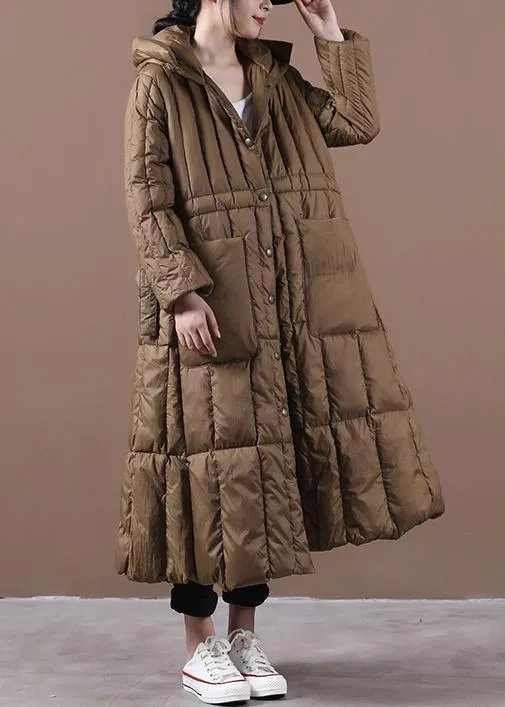 Fine plus size Winter Winter overcoat chocolate hooded pockets goose Down coat