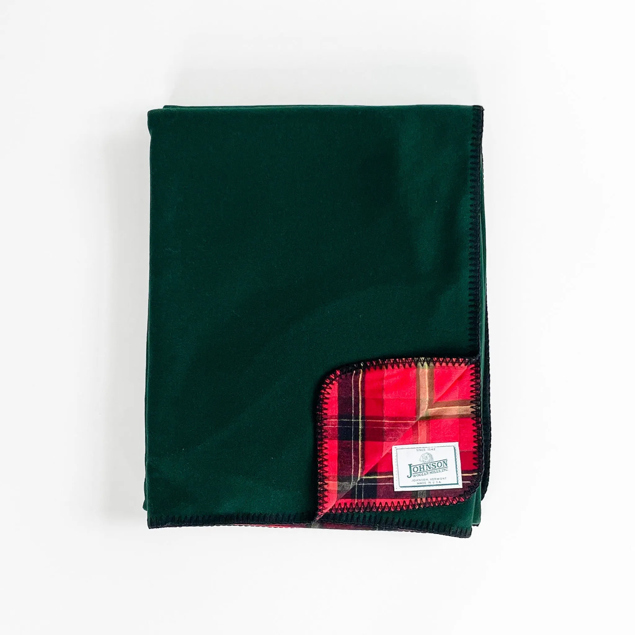 Flannel-Lined Wool Throw - Spruce Green