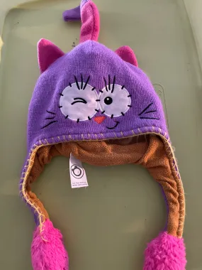 Flipeez Purple/Pink Winking Cat Warm Girls Knit Hat Cap Tail Moves Lined