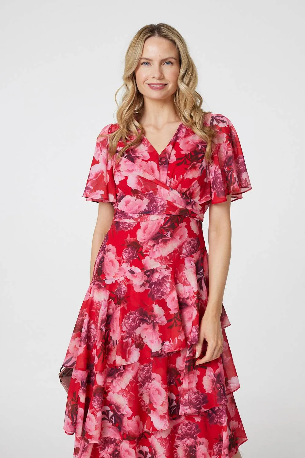 Floral Asymmetric Ruffled Midi Dress