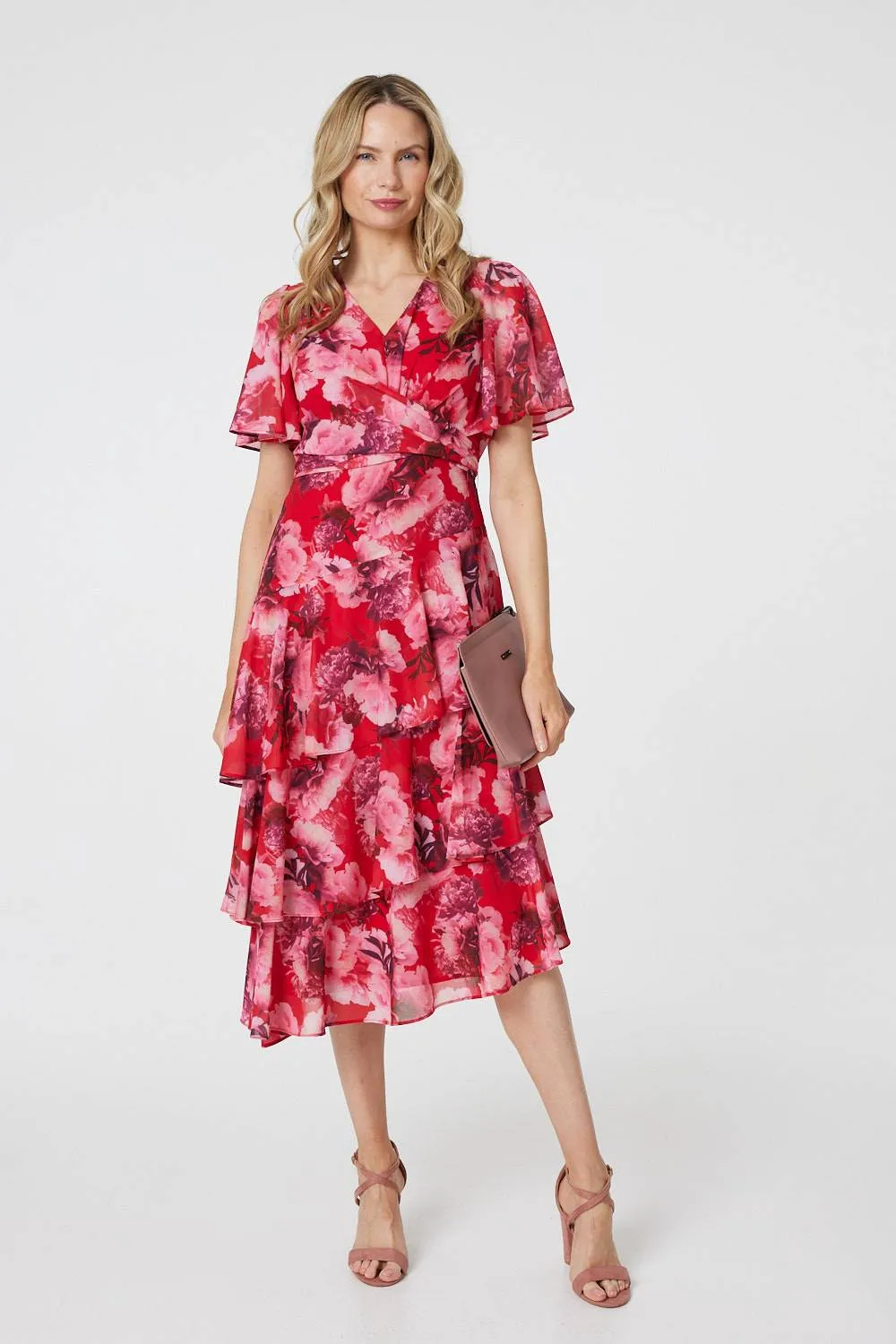 Floral Asymmetric Ruffled Midi Dress