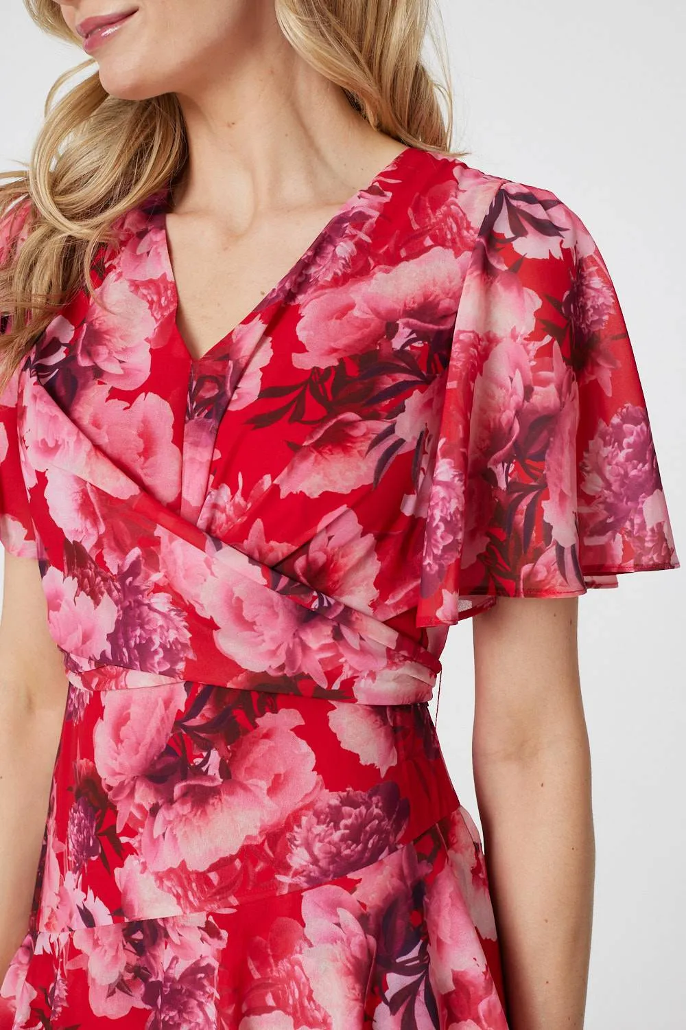 Floral Asymmetric Ruffled Midi Dress