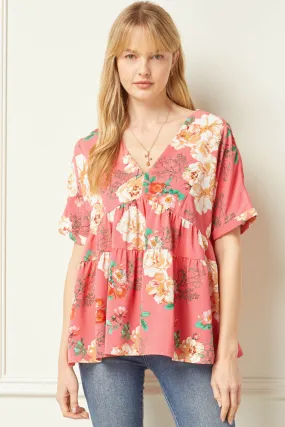 Floral Double V Babydoll Top