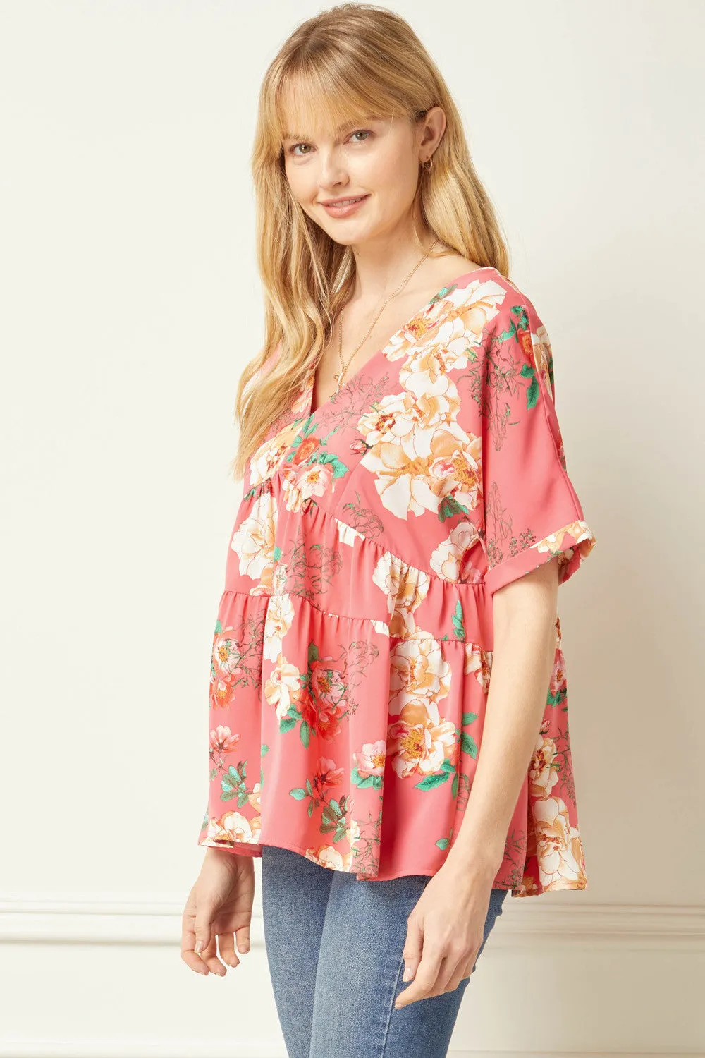 Floral Double V Babydoll Top